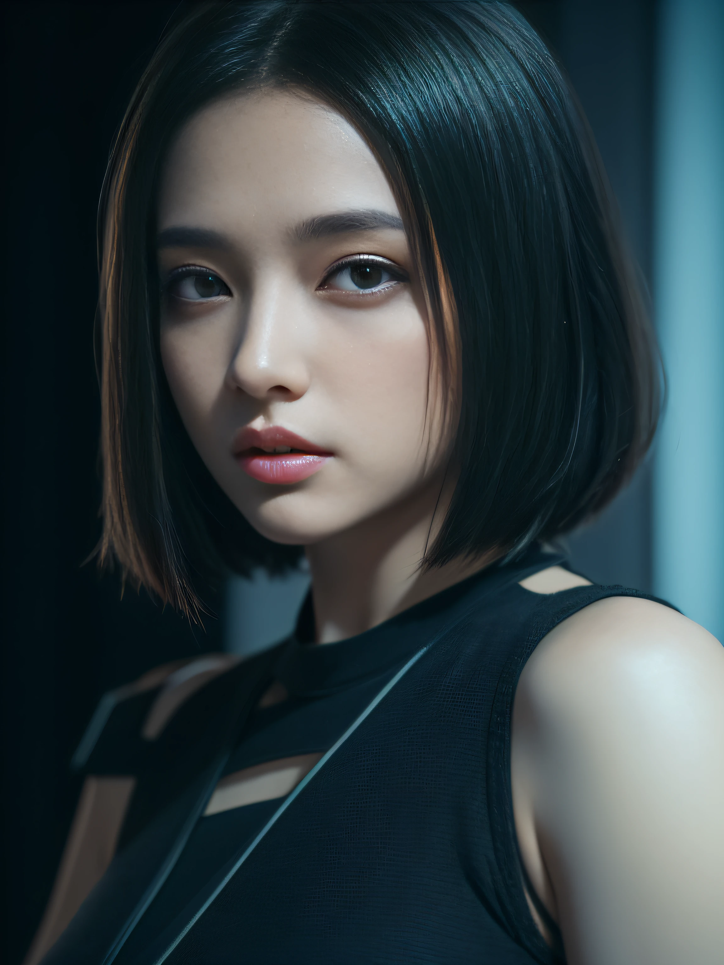 3D, A beautiful cyberpunk female image,nffsw(HighDynamicRange),Ray traching,NVIDIA RTX,Hyper-Resolution,Unreal 5,Subsurface scattering、PBR Texture、post processed、Anisotropy Filtering、depth of fields、maximum definition and sharpness、multi-layer texture、Albedo e mapas Speculares、Surface Coloring、Accurate simulation octane rendering of light-material interactions、Two-colored light、Large aperture、Low ISO、White Balance、The Rule of Thirds、8K raw data、Longhaire,A dark-haired,cooking a,pinafore,Beautie