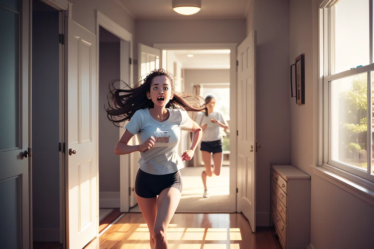 A realistic illustration of parents running to their daughter's room