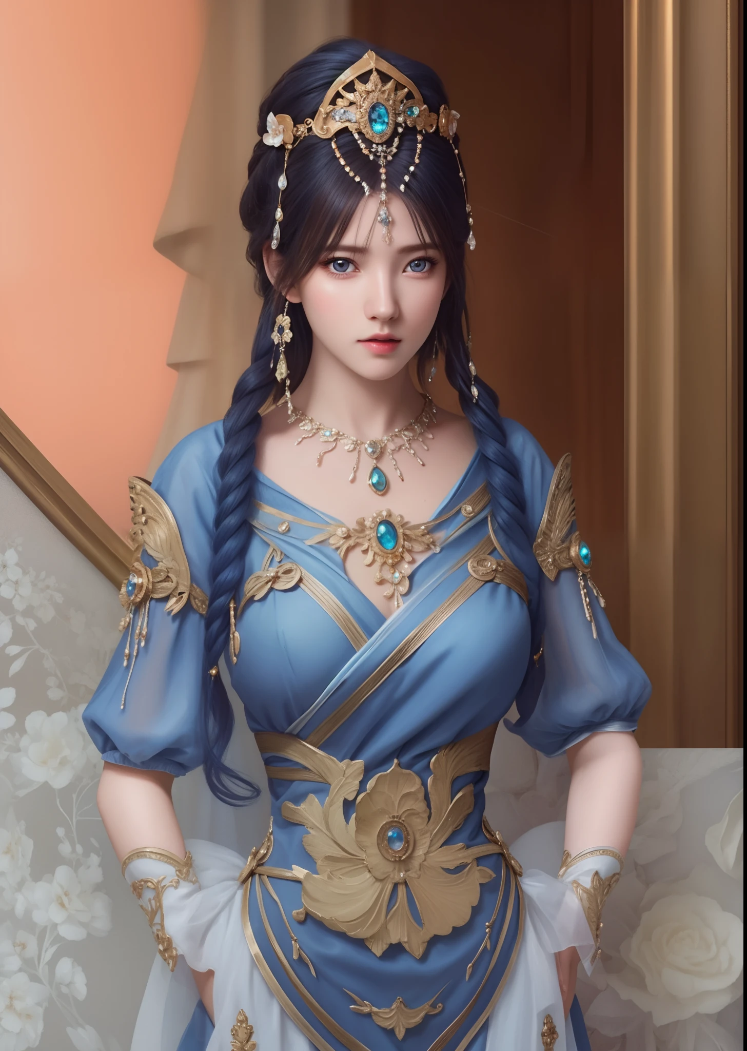 (hyperrealistic), (illustration), (high resolution), (8K), (extremely detailed), (best illustration), (beautiful detailed eyes), (best quality), (ultra-detailed), (masterpiece), (wallpaper), (photorealistic), (natural light), (rim lighting), (detailed face), (high detailed realistic skin texture), (anatomically correct), (solo), (1 girl), (high detailed realistic hair), (dark blue hair:1.3), (heterochromic eyes), (detailed eyes), (brown bright eyes:1.2), (sparkling eyes), (realistic big breasts:1.5), (exposed nipples breasts:1.35), (long legs), (slender abs), (dynamic pose), (closed tiny mouth:1.3), nsfw, concentrated expression.