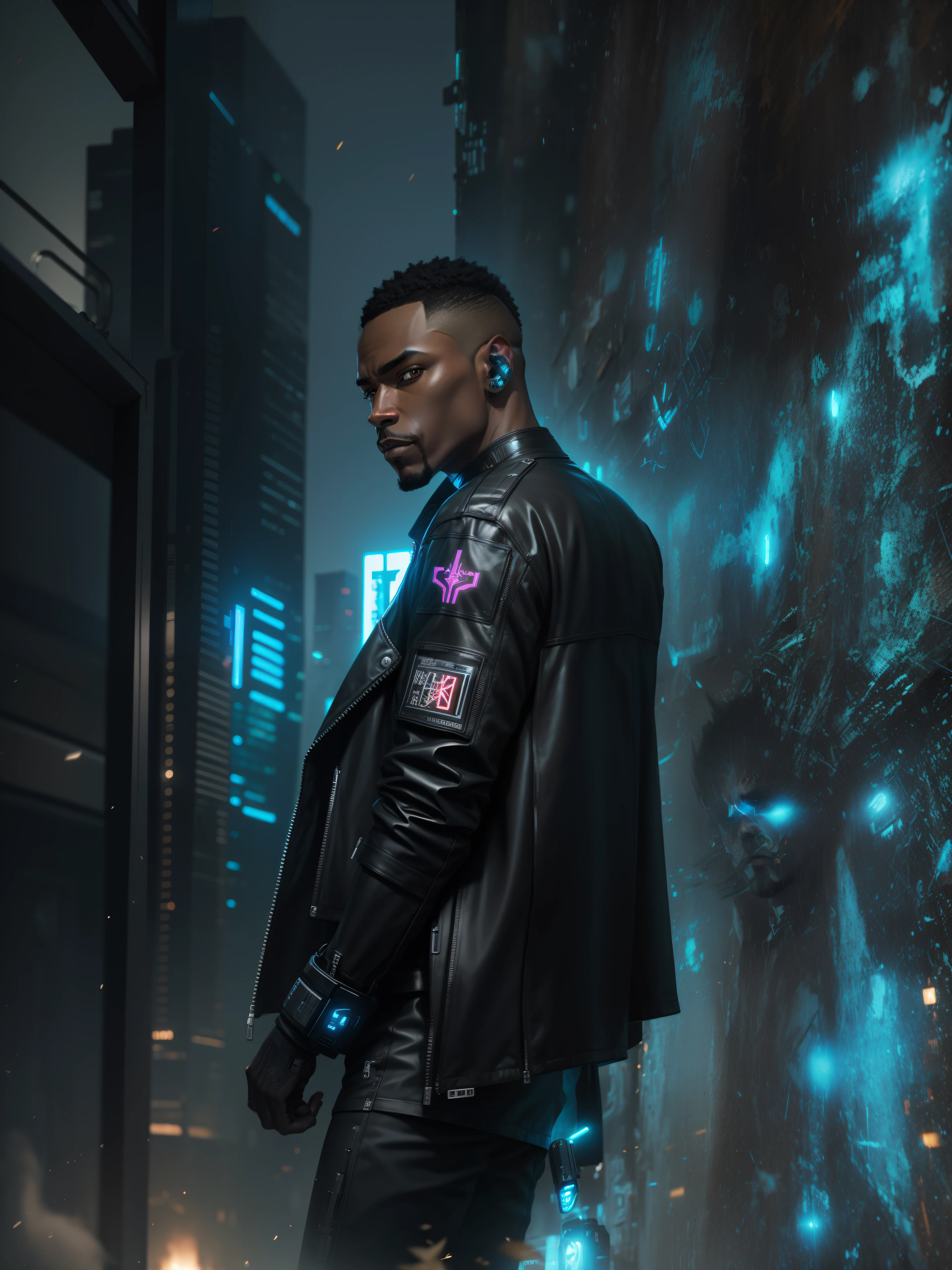 Change background, cyberpunk, black man 8k ultra HD