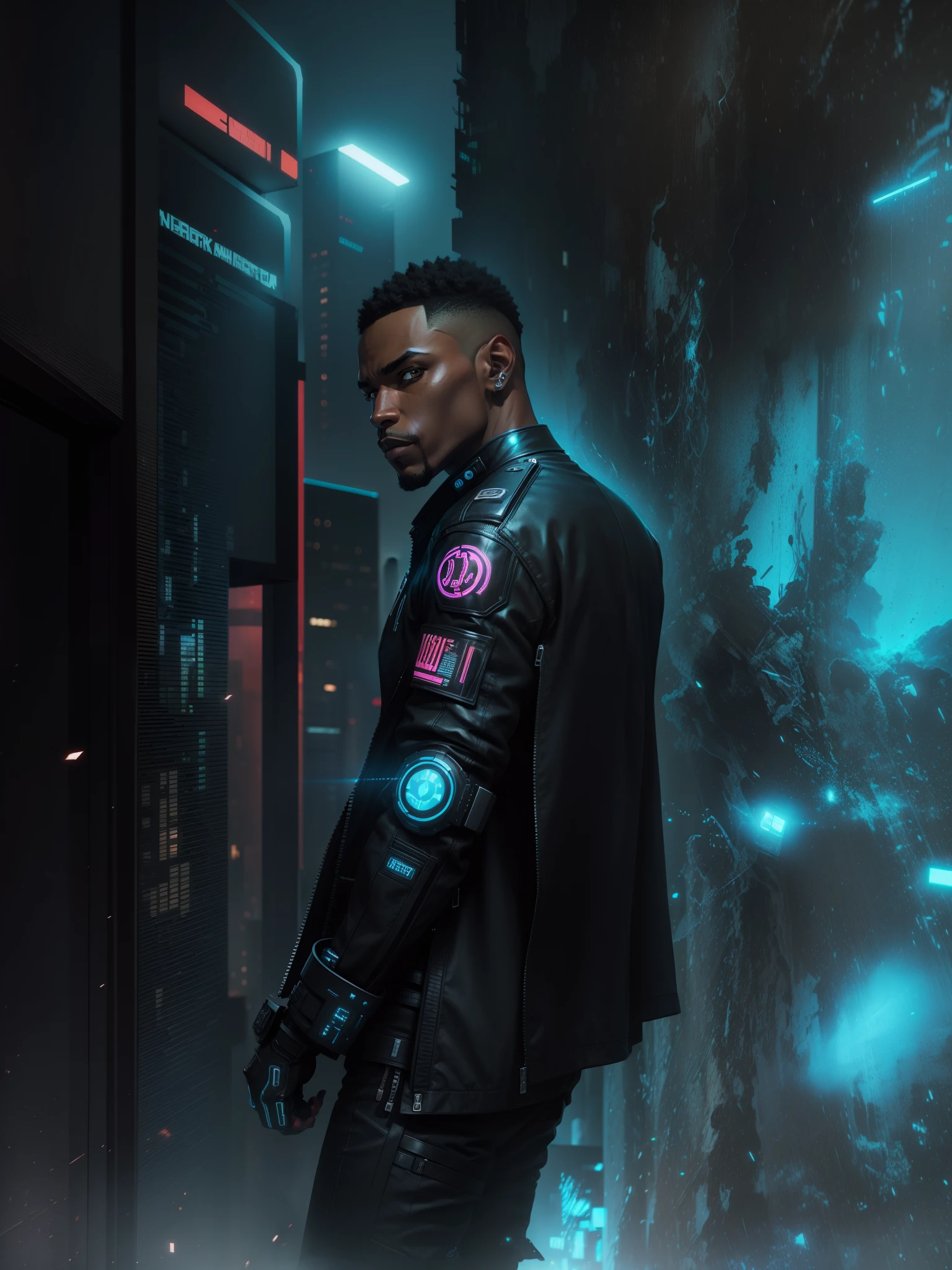 Change background,  cyberpunk, black man 8k ultra HD