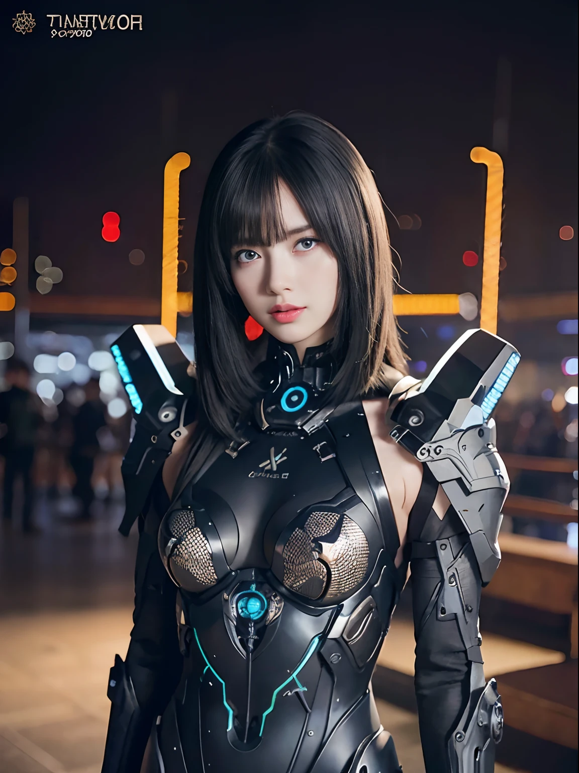 （Fight against mechanical robot soldiers）、top-quality、​masterpiece、超A high resolution、(Prostitute Sexy Pose),（Wearing a futuristic sun visor）、(Photorealsitic:1.4)、Raw photo、***1人、Black hair、glowy skin、((1 Mechanical Girl))、((super realistic details))、portlate、（Small LED lamp）、Wire tubes that glow all over the body、globalillumination、Shadow、octan render、8K、Armpit、ultrasharp、Colossal tits、Small LED lamp、Raw skin is exposed in cleavage、metals、blood vessels connected to tubes、Red bodysuit、Armpit、Cyberpunk city background、Details of complex ornaments、Japan details、highly intricate detail、Realistic light、CGSoation Trends、Blue eyes、radiant eyes、Facing the camera、neon details、（Helmet of the Brave）、Mechanical limbs、blood vessels connected to tubes、Mechanical vertebrae attached to the back、mechanical cervical attaching to neck、Wires and cables connecting to the head、Gundam、Small LED lamp、Toostock、Toostock、