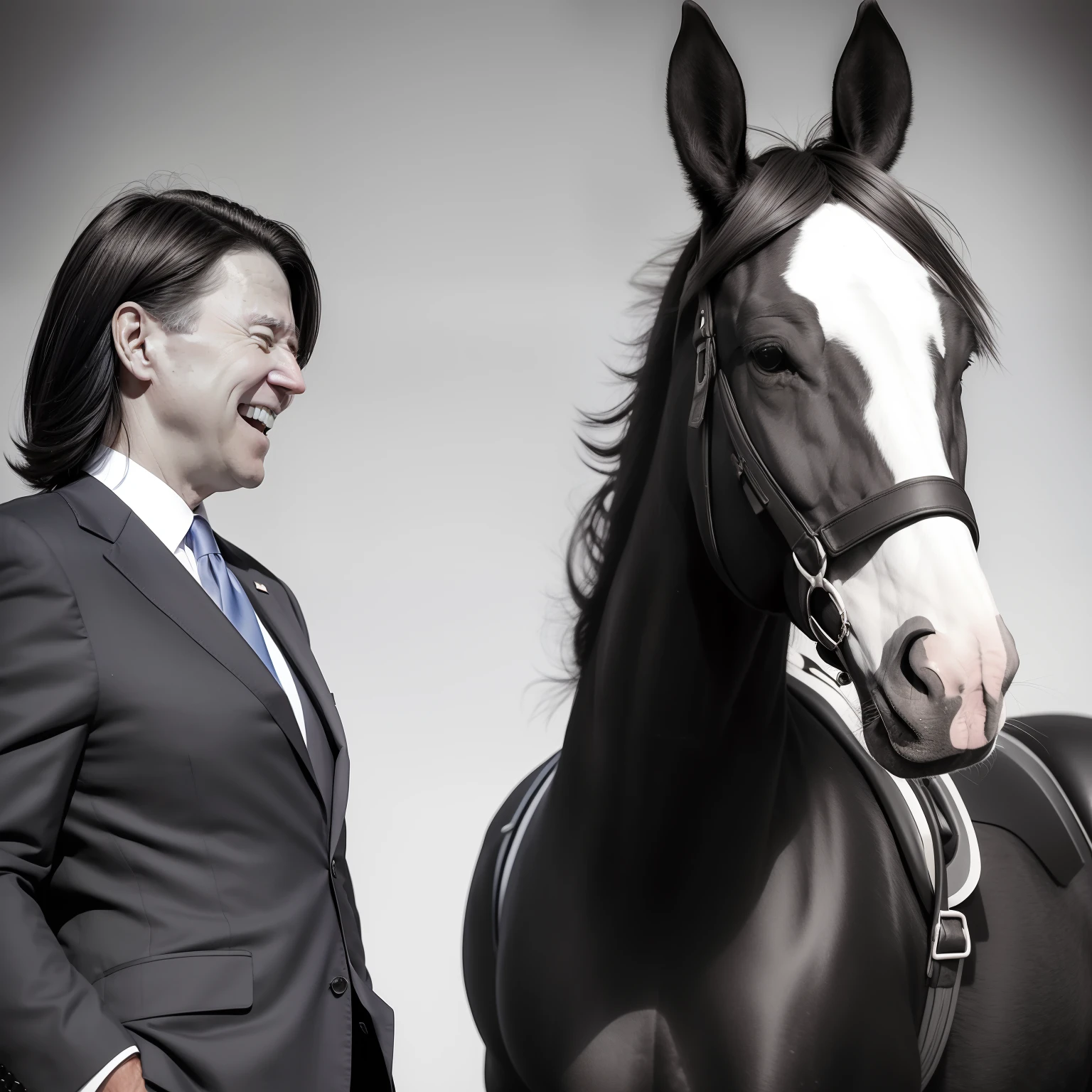 Joe Biden with horse 🐎 face laughing woman