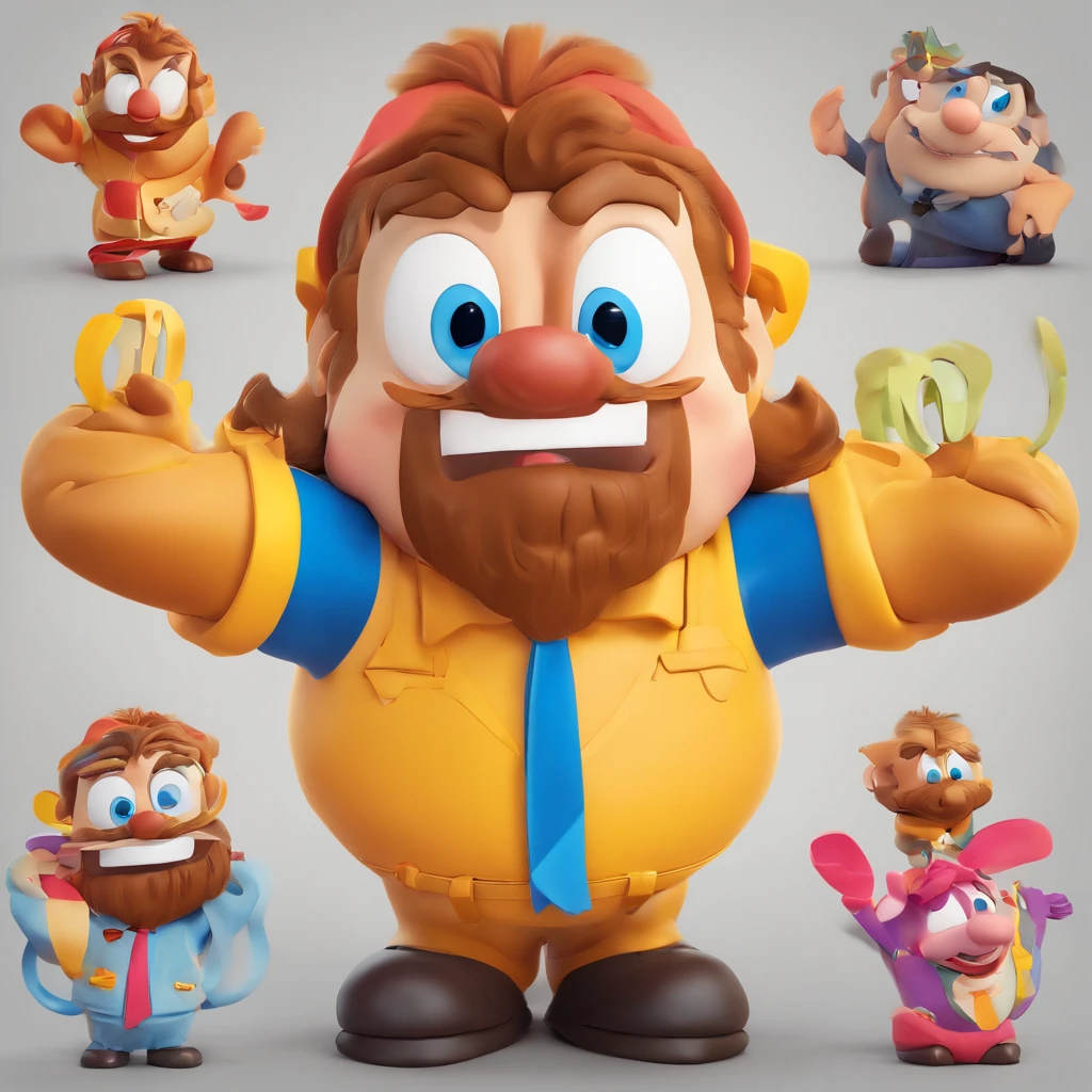 desenho de um homem pequeno, baixinho, em estilo cartoon, children's drawing, estilo looney toons, personagem em desenho animado, humorous, bigode fino
