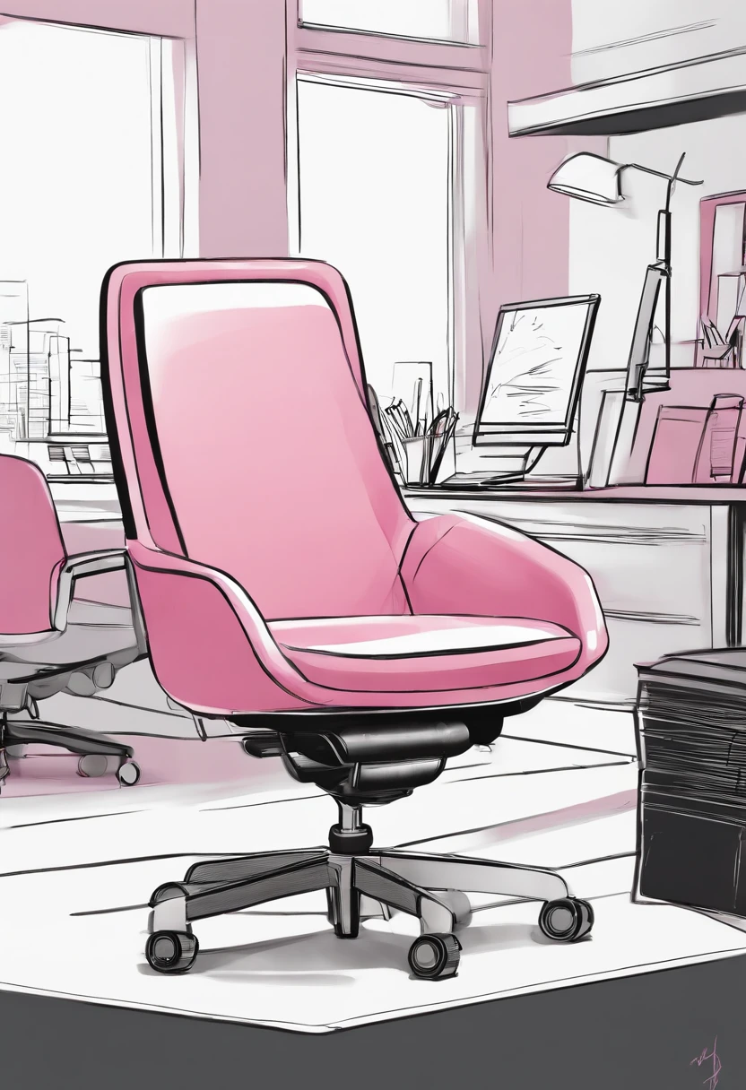Drawing of pink office chair with black base, furniture design, a chair, prop design, sketch illustratio, professional sketch, chair, industrial design concept, high quality sketch, Commercial illustration, futuristic product design, office furniture, Product design, product design concept, concept art h 8 0 0, design concept art, Classic product design, Ergonomic