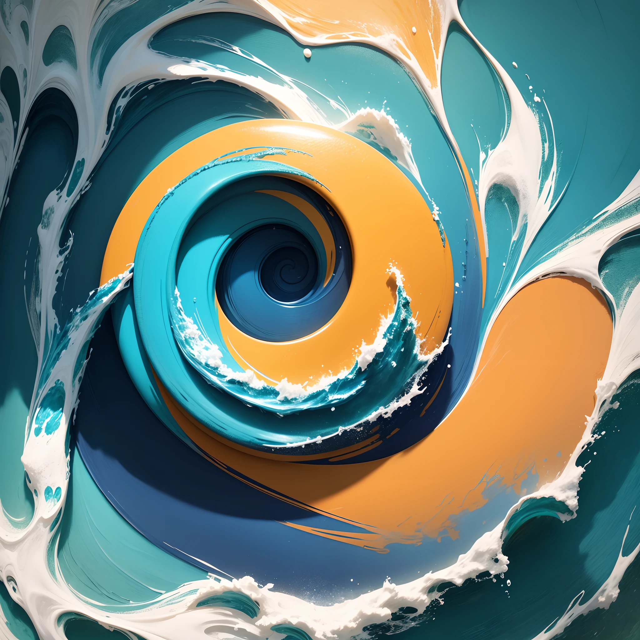 a simple circle logo with letter "em" nas cores vermelhas, azul, amarelo e verde, with water and waves, arte vetorial, Arte de Fantasia, Pintura digital, fundo branco limpo, 8k, Efeito ArtStation