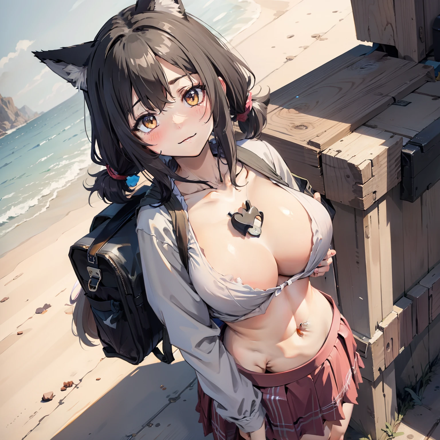 1girll, Exuberant hair, Wolf Girl, Medium breasts, school uniform, , (hairy chest:1.5)