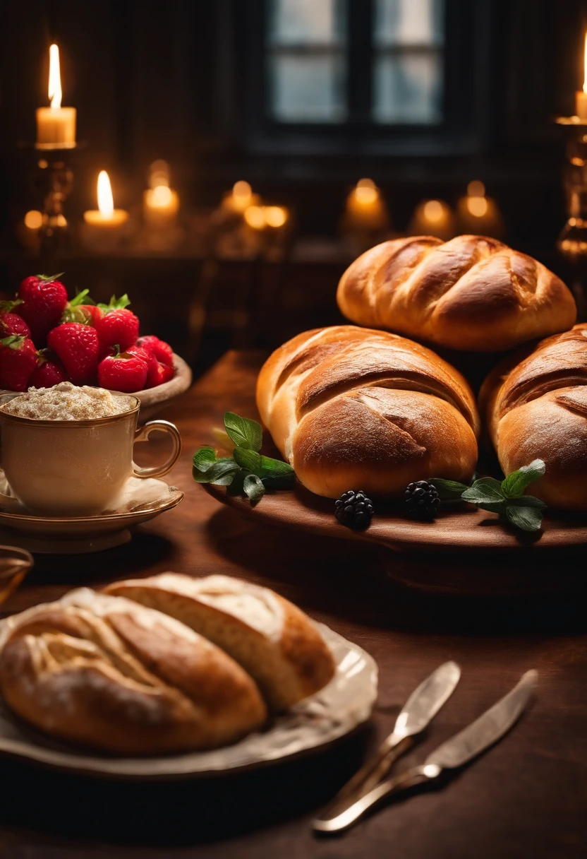 Filmagens comerciais, Shaped bread on a luxurious table, cartaz para, Fundo de estilo fresco, elegante, Booth lighting, atraente, cores fotorrealistas, Ultra HD | ||