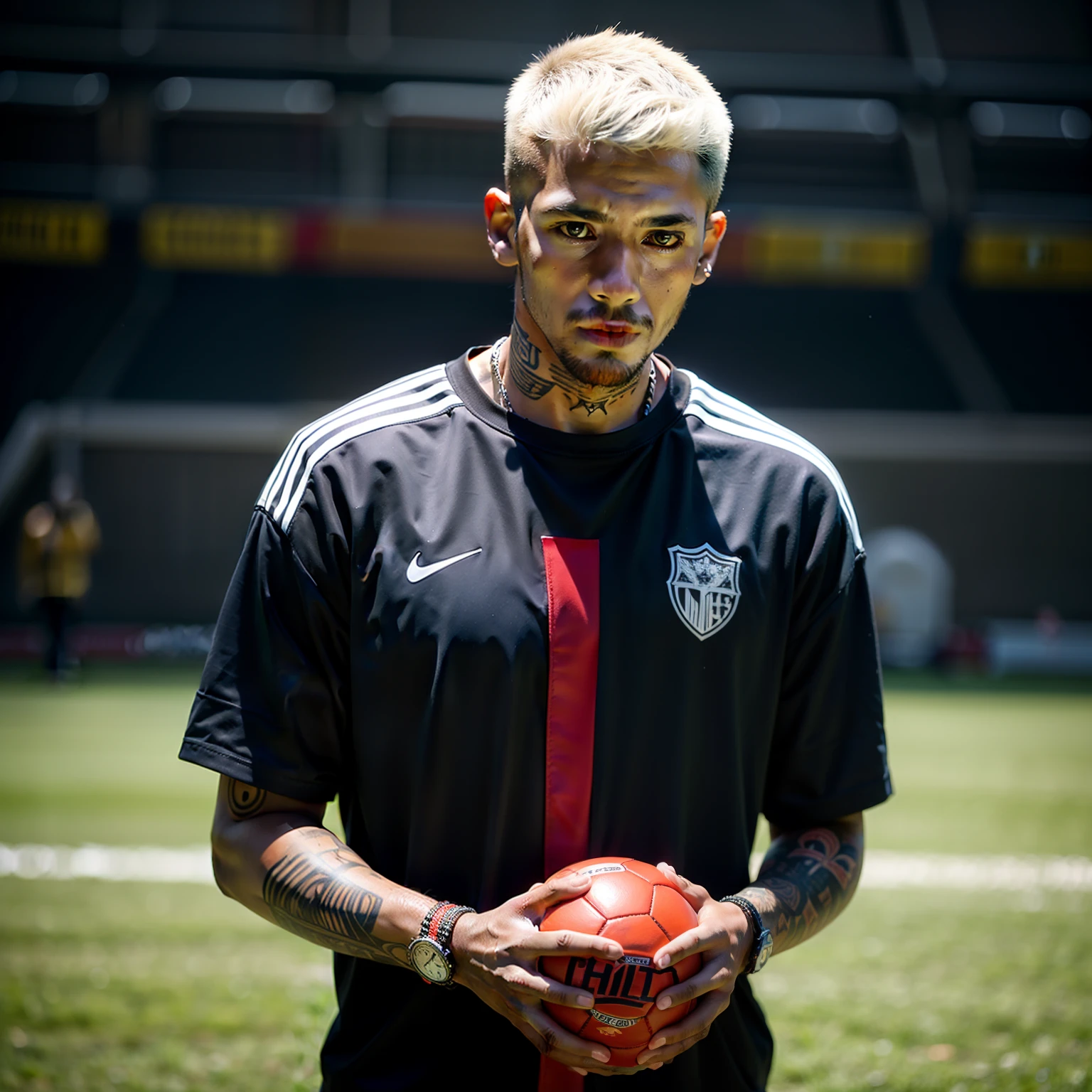 Neymar in white underwear with volume in his underwear, sensual and holding a soccer ball