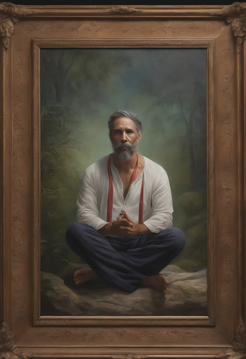homem maduro, sitting in a meditation position, diante de um orisonte lindo, com o sol se pondo, in connection with the divine, foto de retrato, Directed by: Drew Tucker, Directed by: Adam Marczyński, Directed by: Alexander Kucharsky, Directed by: Gavin Nolan, Surrealismo 8K, Directed by: Jason Felix, Yuri Shwedoff e Tom Bagshaw, arte ilustrativa, Estilo Erik Johansson