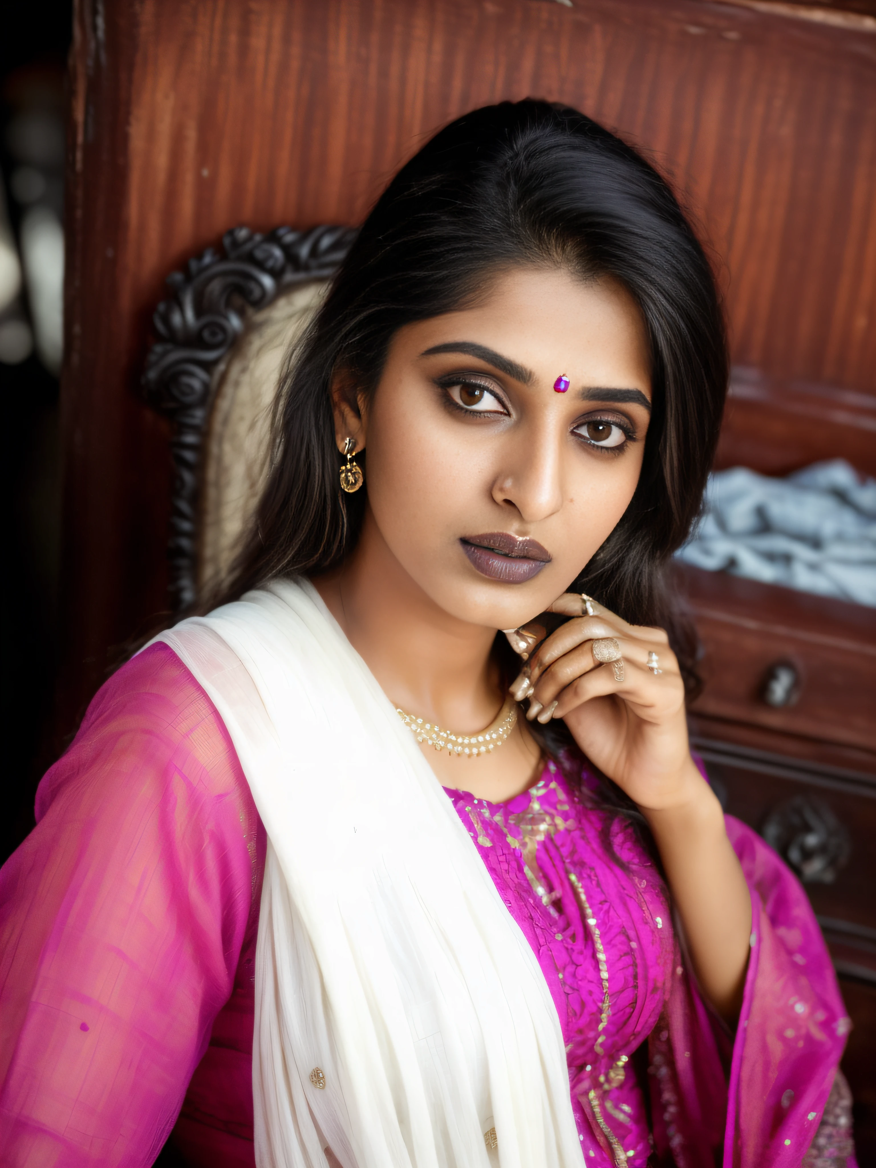 (editorial photograph of a indian female model sridevi, 20 y.o. female), (wearing worn out clothes, detailed:1.3), (highly detailed face:1.4), (background inside dark, moody, private study, old furniture:1.3), (8k, uhd, dslr, high quality, cinematic lighting, bokeh), (dramatic, award winning photography, incredible masterpiece:1.3) (strong depth of field), big breast