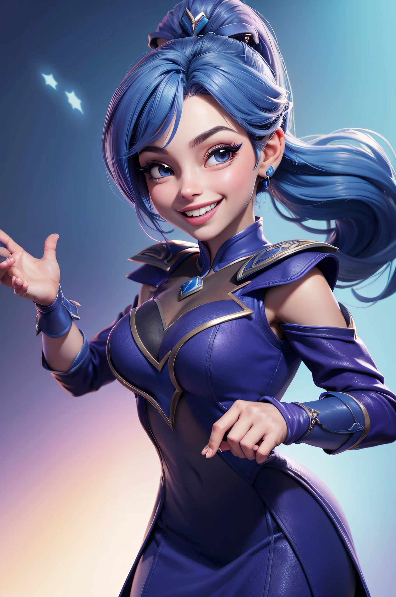 heroine , roupa azul, sorrindo, estilo disney pixa os incriveis
