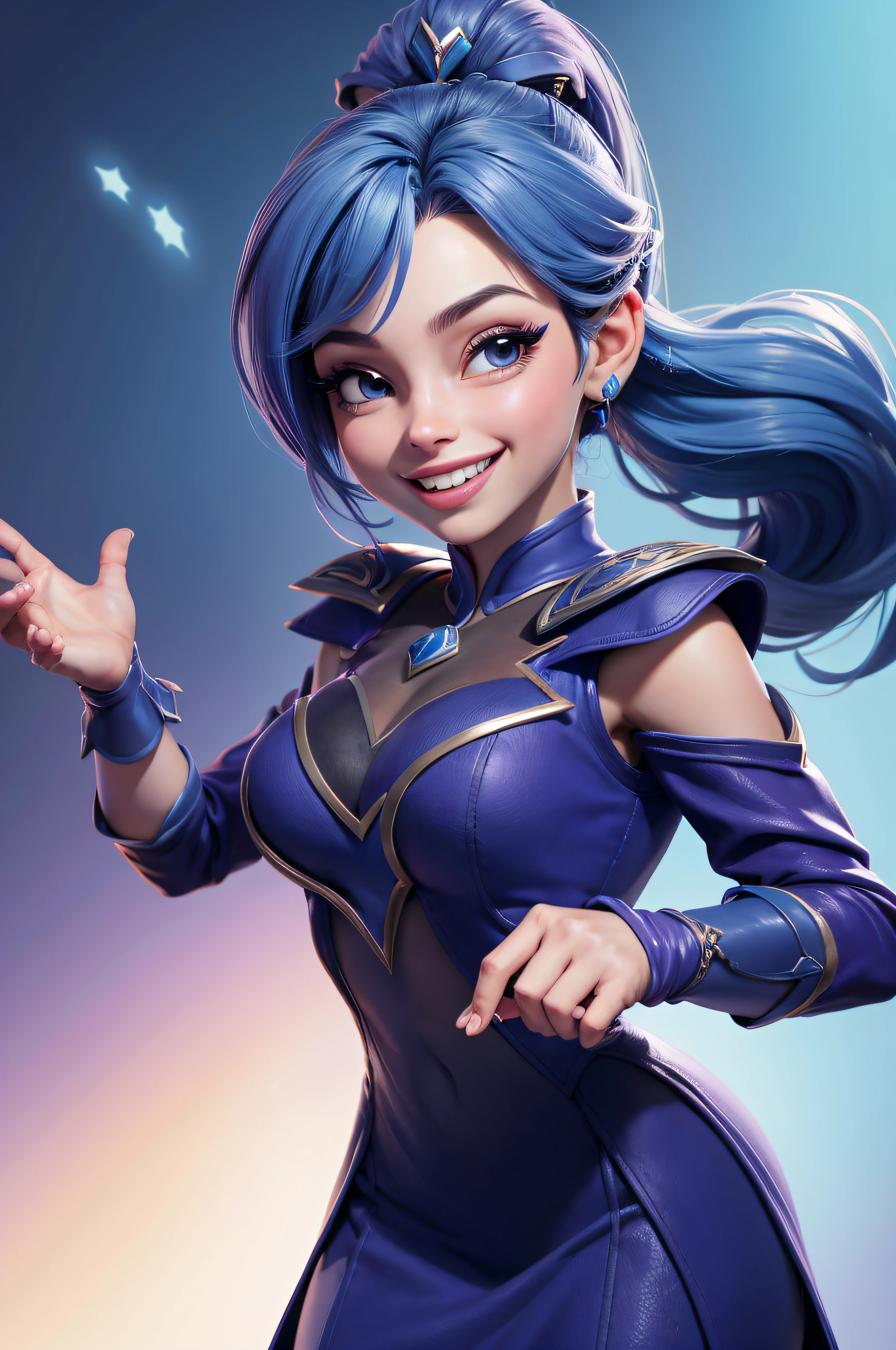 heroine , roupa azul, sorrindo, estilo disney pixa os incriveis