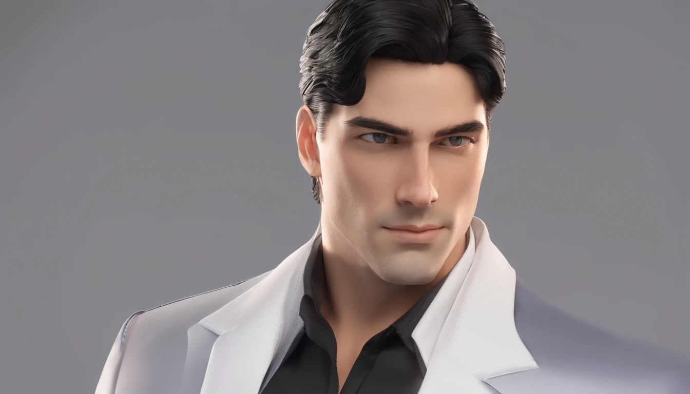 Handsome man, black hair parted in the middle like Levi Ackerman, wearing a black and white tuxedo, with a sharp and charming gaze.