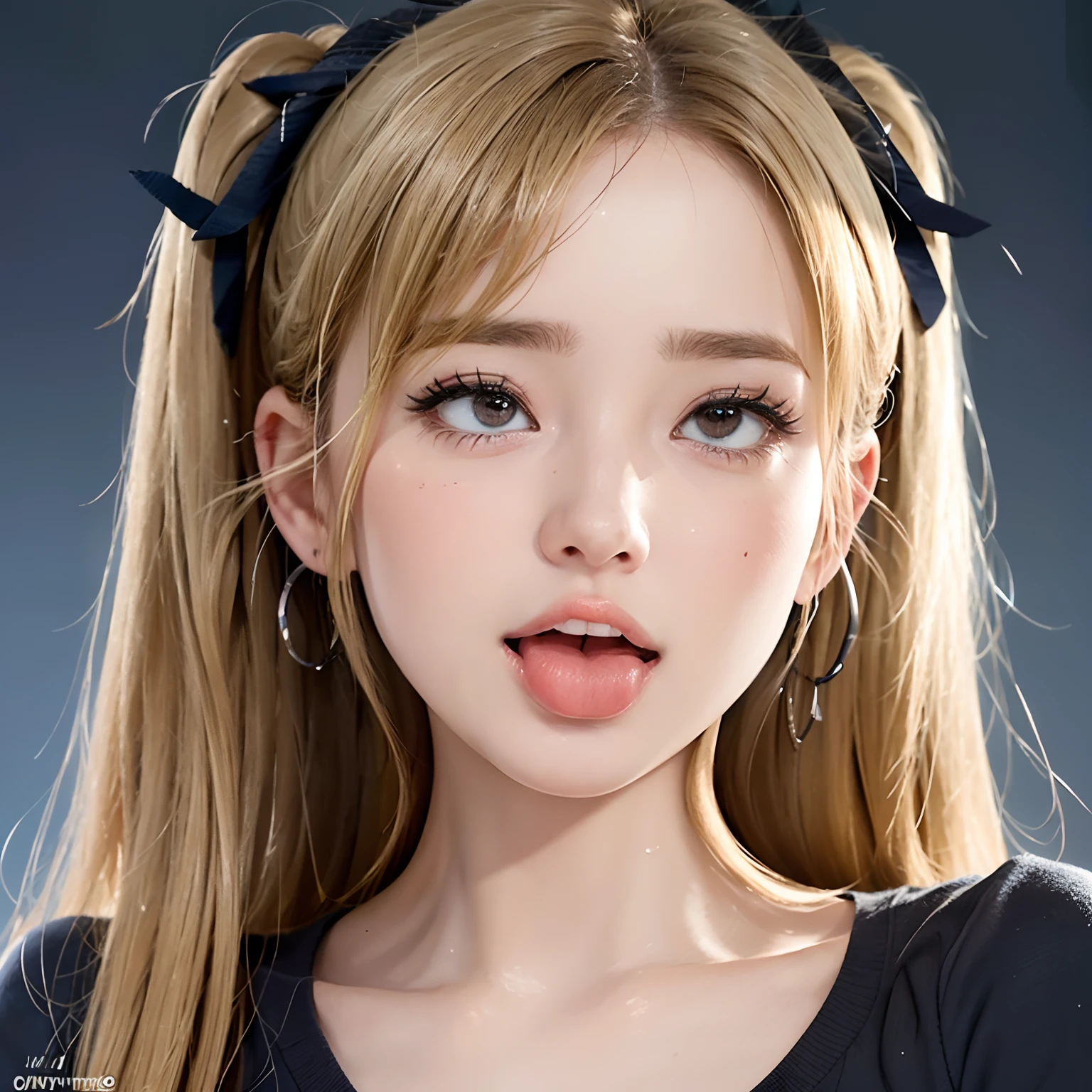 (1girl), (sticking out her tongue out), (tongue), ultra high res, photorealistic, best quality, 8k resolution, masterpiece, (eye roll), beautiful slender Young girl, ((close up face view)), (ahegao), crossed eyes, eye roll, drooling profusely, Realistic skin texture, Few moderate moles, head tilt, oh face, Open your mouth wide, Tongue sticking out, long tongue, Ecstasy, Face up, ecstatic look, nsfw, eyes roll back, eyes up, flushing face, disheveled hair, classroom, highly detailed, sharp focus