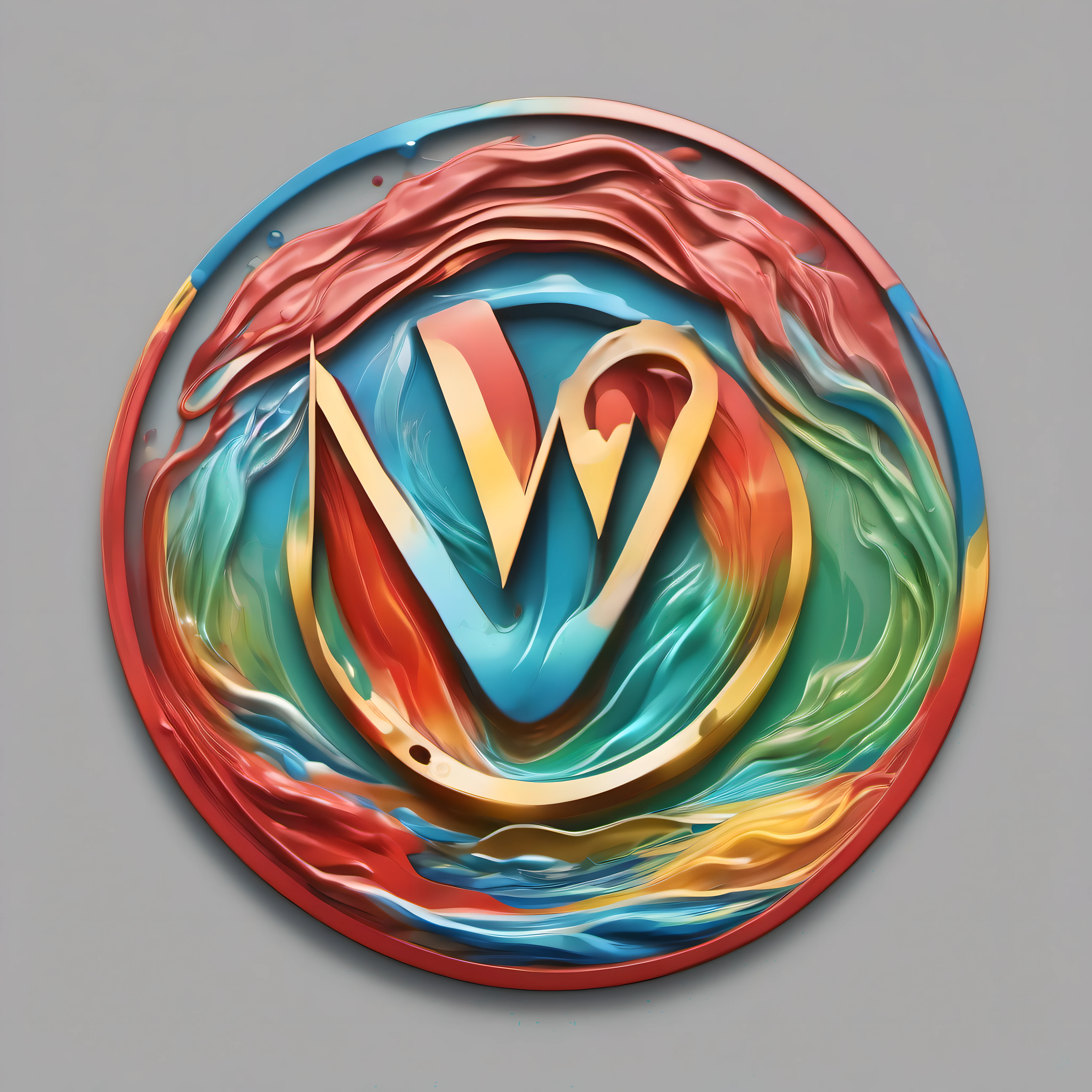 a simple circle logo with letter "V" nas cores vermelhas, azul, amarelo e verde, with water and waves, arte vetorial, Arte de Fantasia, Pintura digital, fundo branco limpo, 8k, Efeito ArtStation