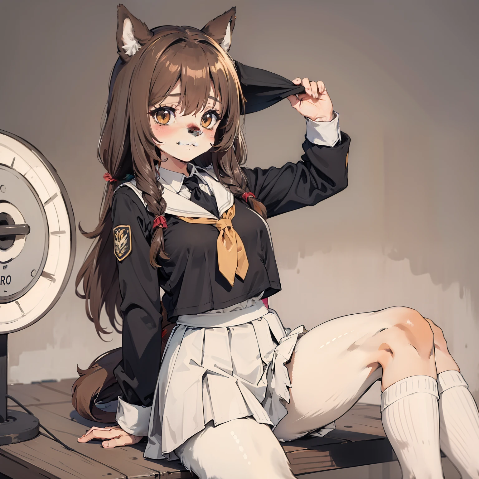 1girll, Brown fur,Centaur girl, Medium breasts, school uniform, Portrait, Simple background, (Furry:1.5)