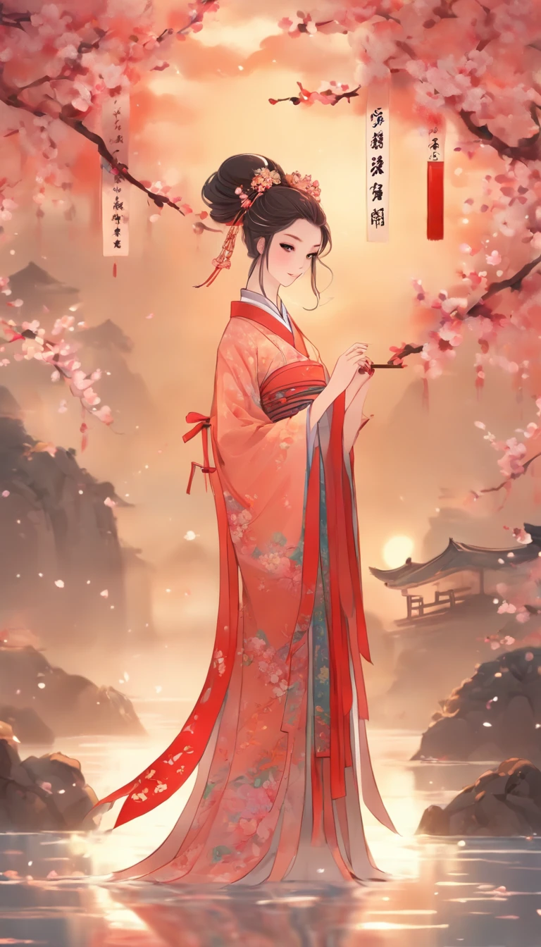 China-style,Chinese ink style,water ink,Smudge,clubs,Hanfu beauty standing among plum blossoms,中景 the scene is,Full body like, highly detailed surreal vfx,China ink painting,oc rendered, - AR 16:9 --q 2 --s 1000