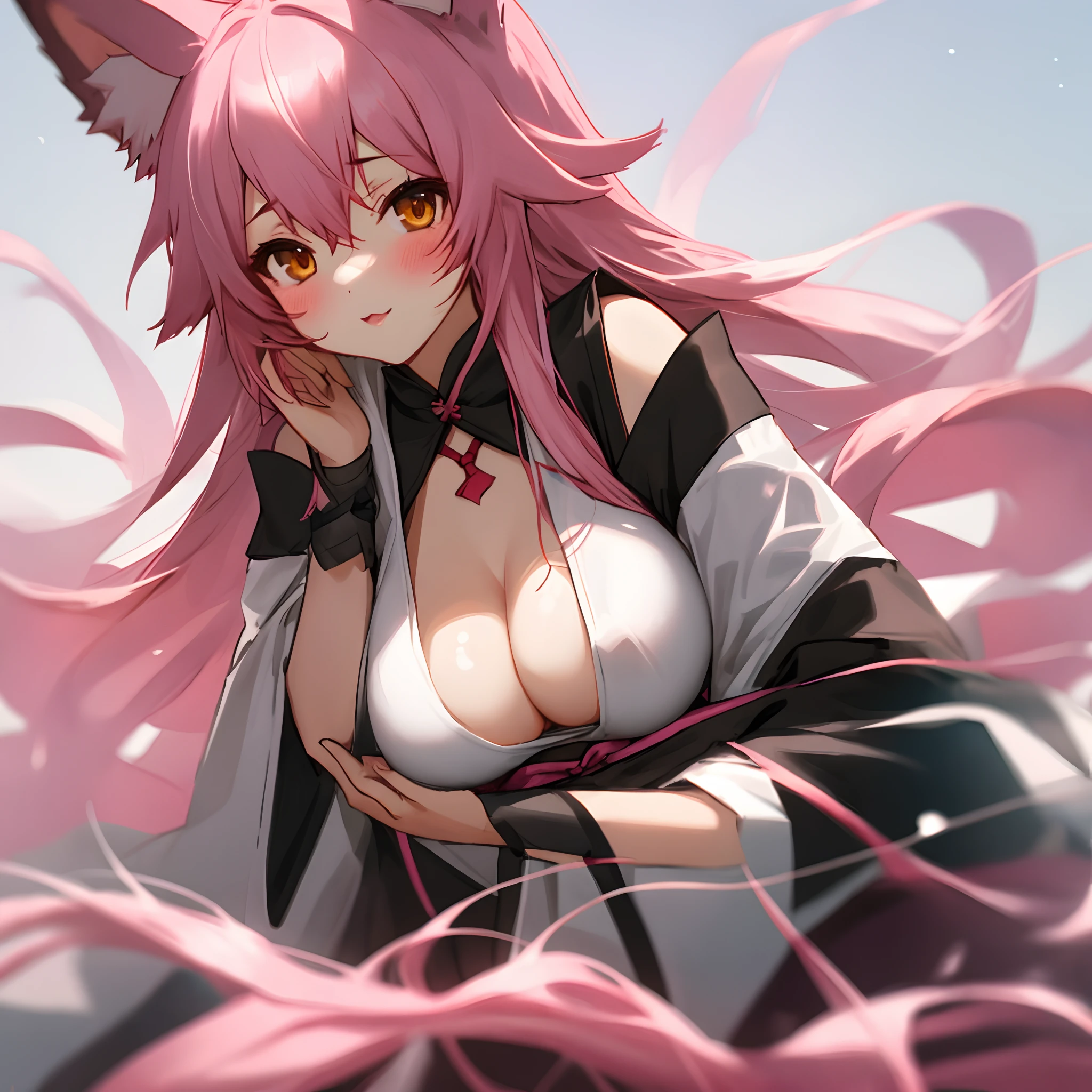 young girl,pink long hair,fox ear,beautiful breast,nakeness