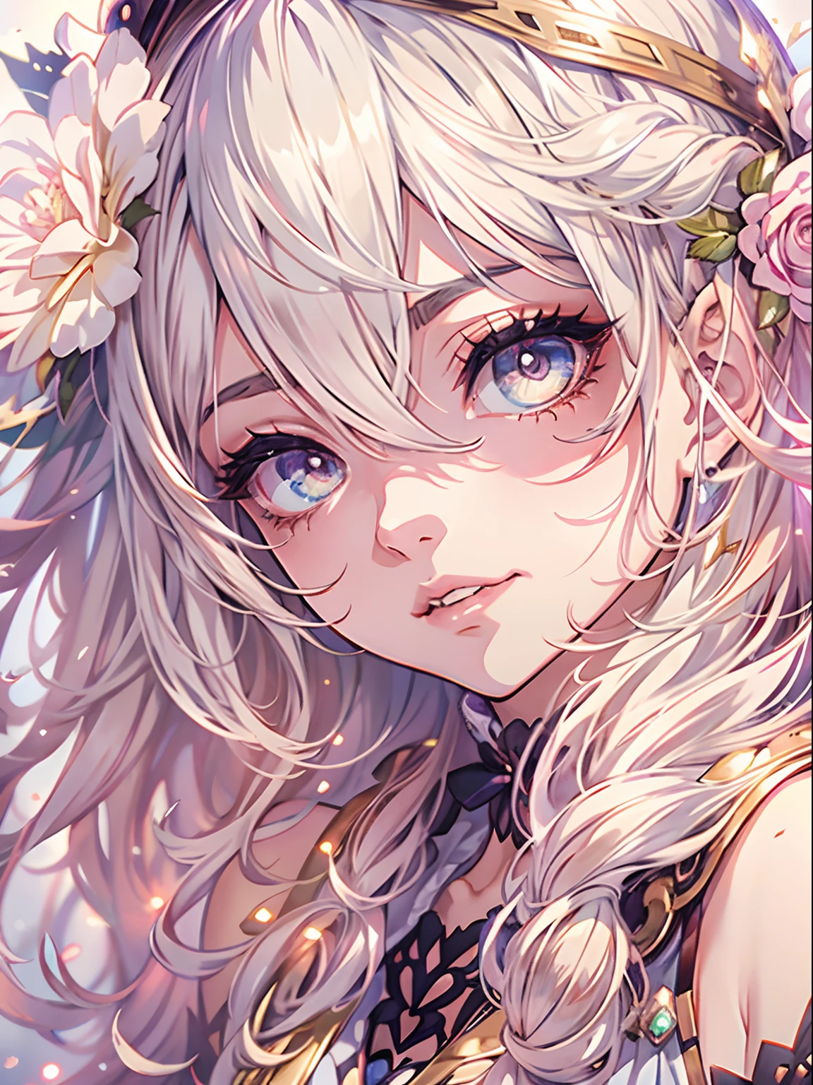Melhor qualidade,((8k)),close-up do rosto,detalhes complexos olhos bonitos e delicados, anime com longos cabelos brancos e reflexo cor de rosa ,e olhos cor de rosa posando para uma foto, estilo Shadowverse, arte cg anime suave, Sayori, arte de anime digital detalhada, Guweiz, Sobre Ishida Art Manga, Shadowverse, arte oficial, Estilo Pixiv, arte detalhada do anime, arte do artbook, menina sedutora, Sougetsu, arte detalhada do personagem de anime, Waifu