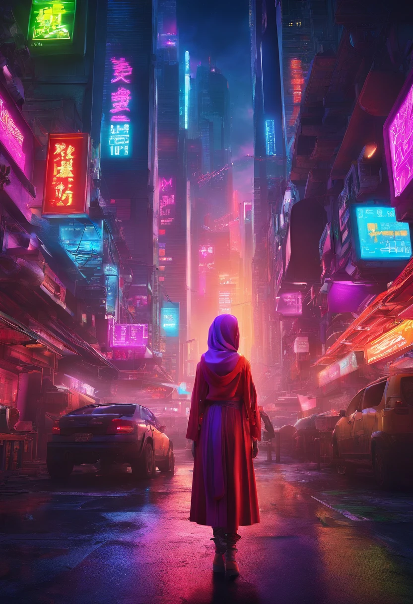 Craft an adventurous advertisement where a Malay girl in hijab becomes the captain of a ramen-themed spaceship, exploring the galaxy to discover unique ramen recipes from different planets, offering an out-of-this-world taste experience