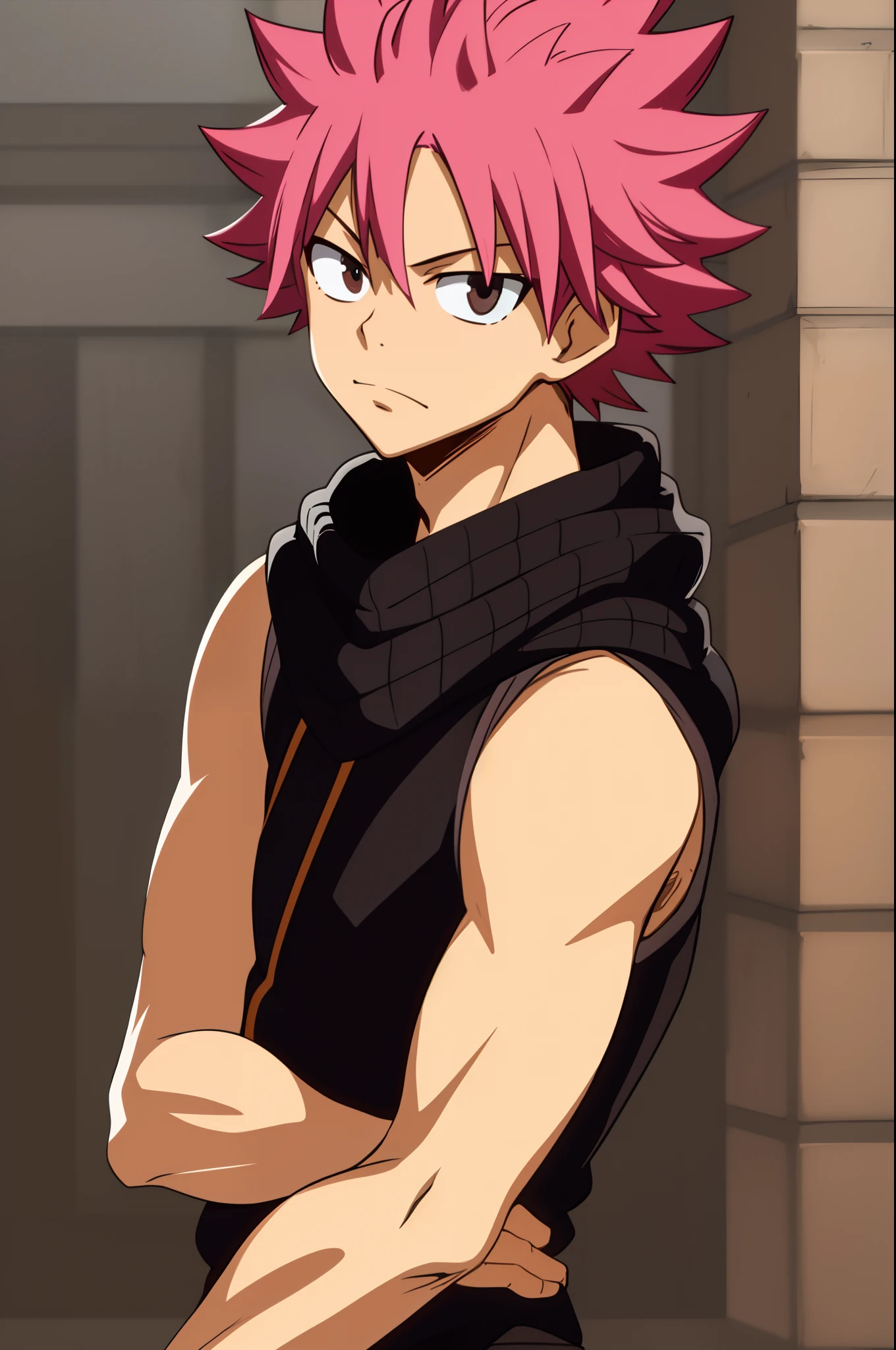 masterpiece, best quality, high quality, 1boy, solo, male focus, looking at viewer, upper body, natsu_dragneel, pink hair