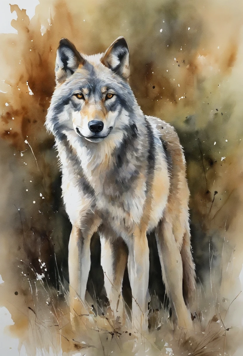 tmasterpiece, highly quality, (Regarder le spectateur), 1 loup,Less detailed,La couleur est monotone,corps entieresbienne