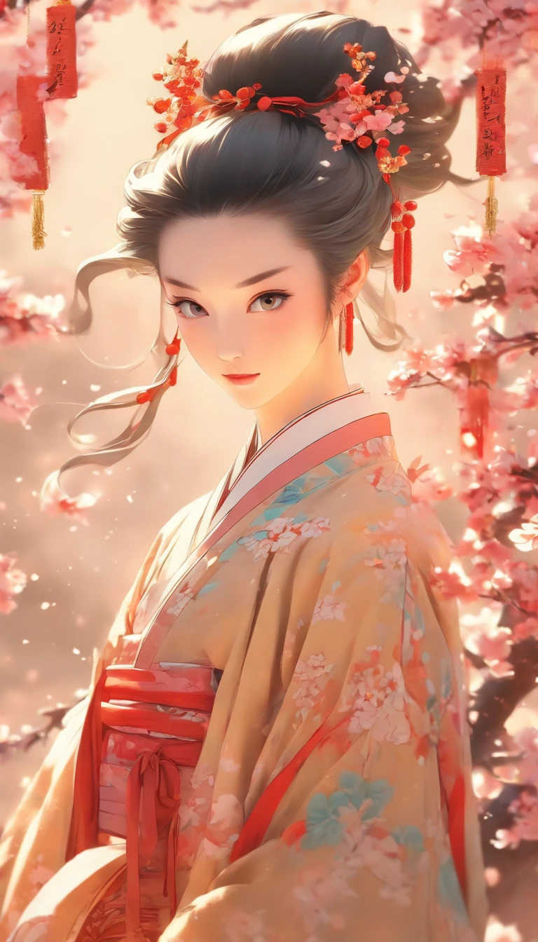 China-style,Chinese ink style,Smudge,clubs,Hanfu beauty standing among plum blossoms,中景 the scene is,Full body like, highly detailed surreal vfx,China ink painting,oc rendered, - AR 16:9 --q 2 --s 1000