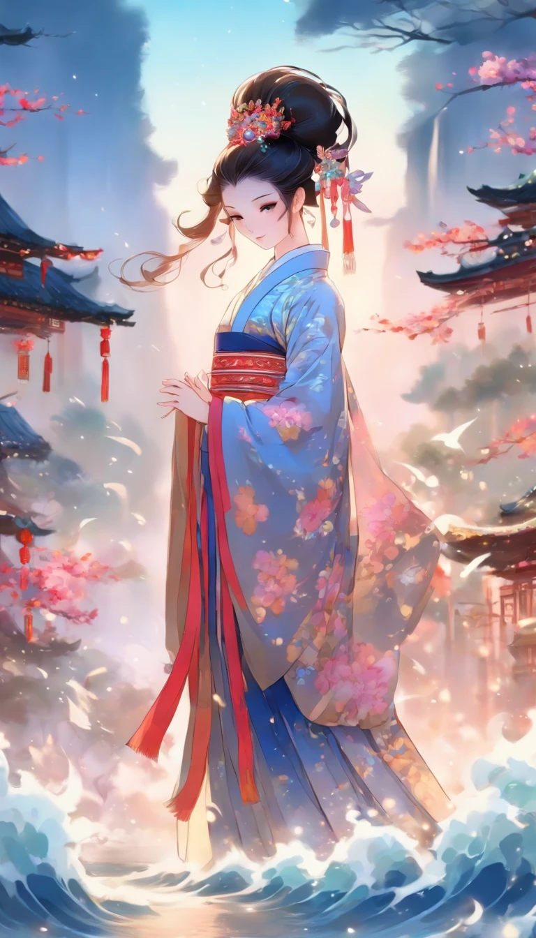 China-style,Chinese ink style,water ink,Smudge,Bluegrass,Hanfu beauty standing in the bluegrass,中景 the scene is,Full body like, highly detailed surreal vfx,China ink painting,oc rendered, - AR 16:9 --q 2 --s 1000