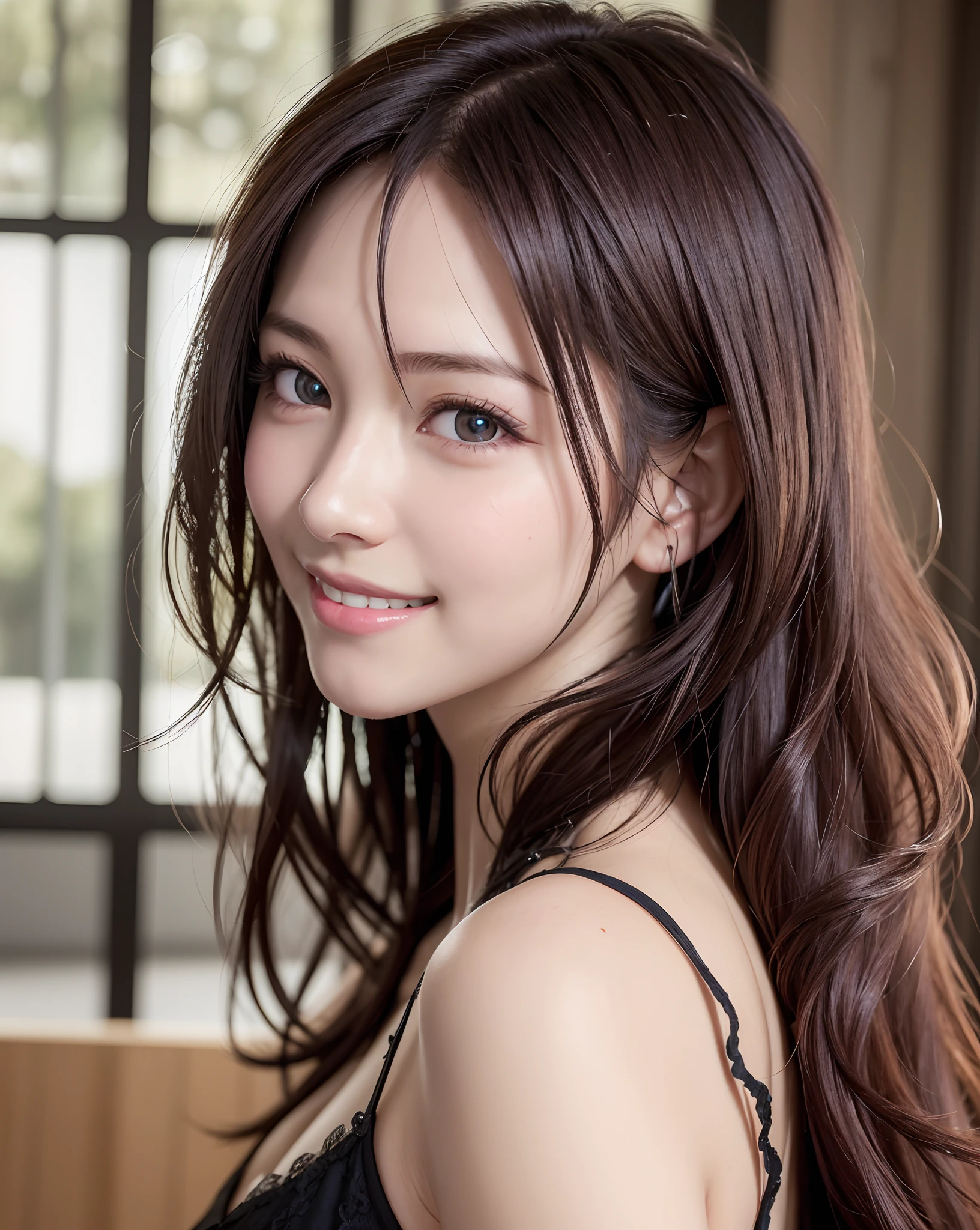 (masutepiece:1.3), hight resolution, ultra-detailliert,8k wallpaper, Realistic, Photorealsitic,Realistic Beauties,Detailed hair, Beautiful face,  high detailed skin texture,Cute smile