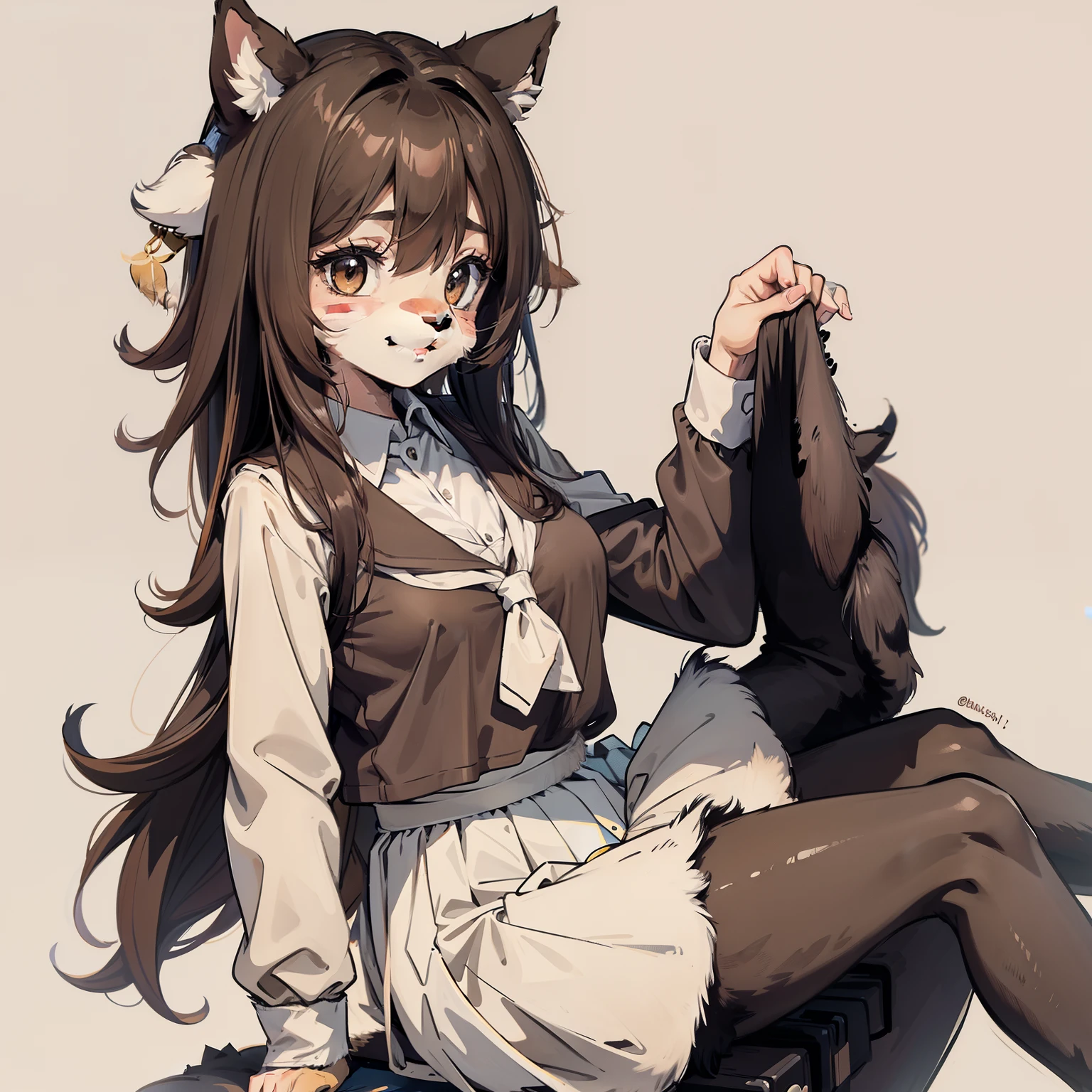 1girll, Brown fur,Centaur girl, Medium breasts, school uniform, Portrait, Simple background, (Furry:1.5)