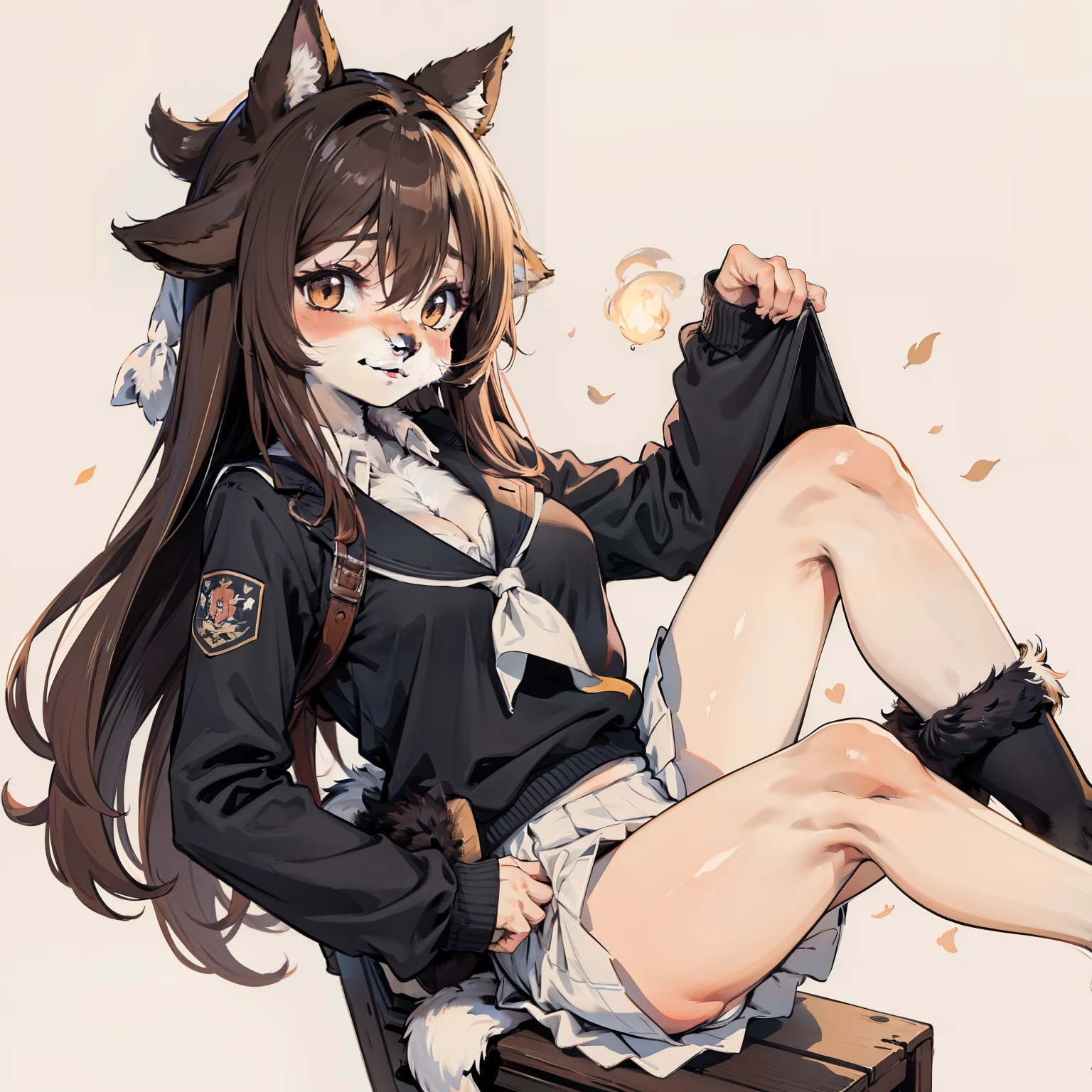 1girll, Brown fur,Centaur girl, Medium breasts, school uniform, Portrait, Simple background, (Furry:1.5)