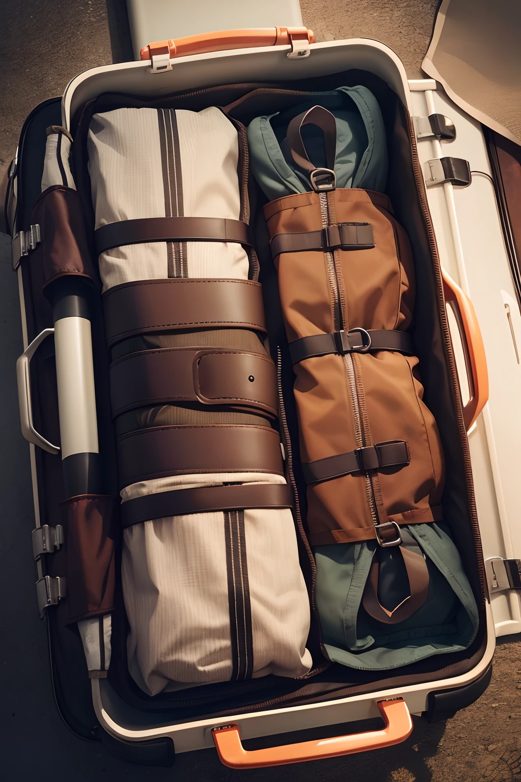 Draw a suitcase with wheels and a telescopic handle in the center of the image.
Next to the suitcase, draw a backpack or a bag.
Draw a belt or strap connecting the top handle of the bag to the extended handle of the suitcase.
You can add arrows to show the direction of how the strap is attached.
Label the image with "Luggage Strap Method" for clarity.