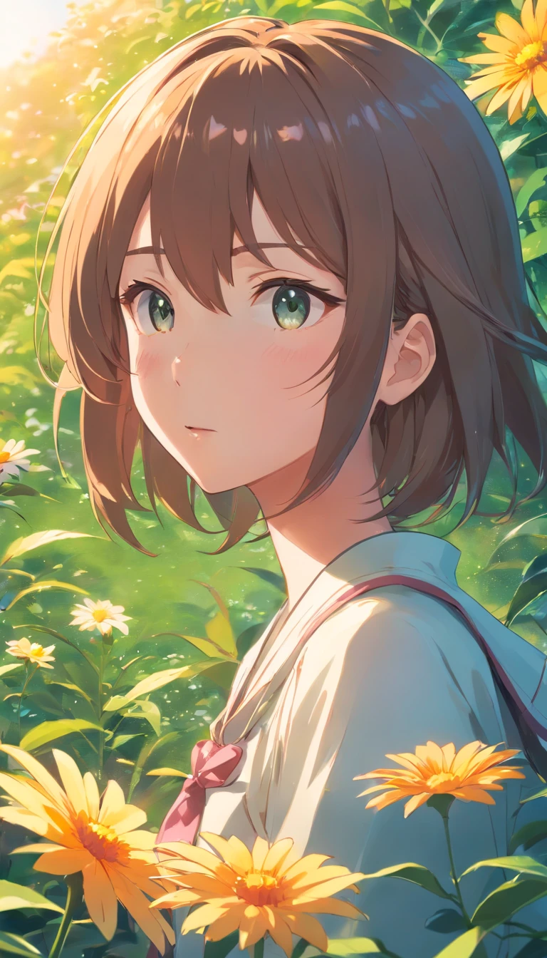 Menina anime com cabelo longo e flor em seu cabelo, bela arte de anime, estilo de anime4 K, Anime Art Wallpaper 4K,Dias chuvosos,janelas,A Mata,dia de sol