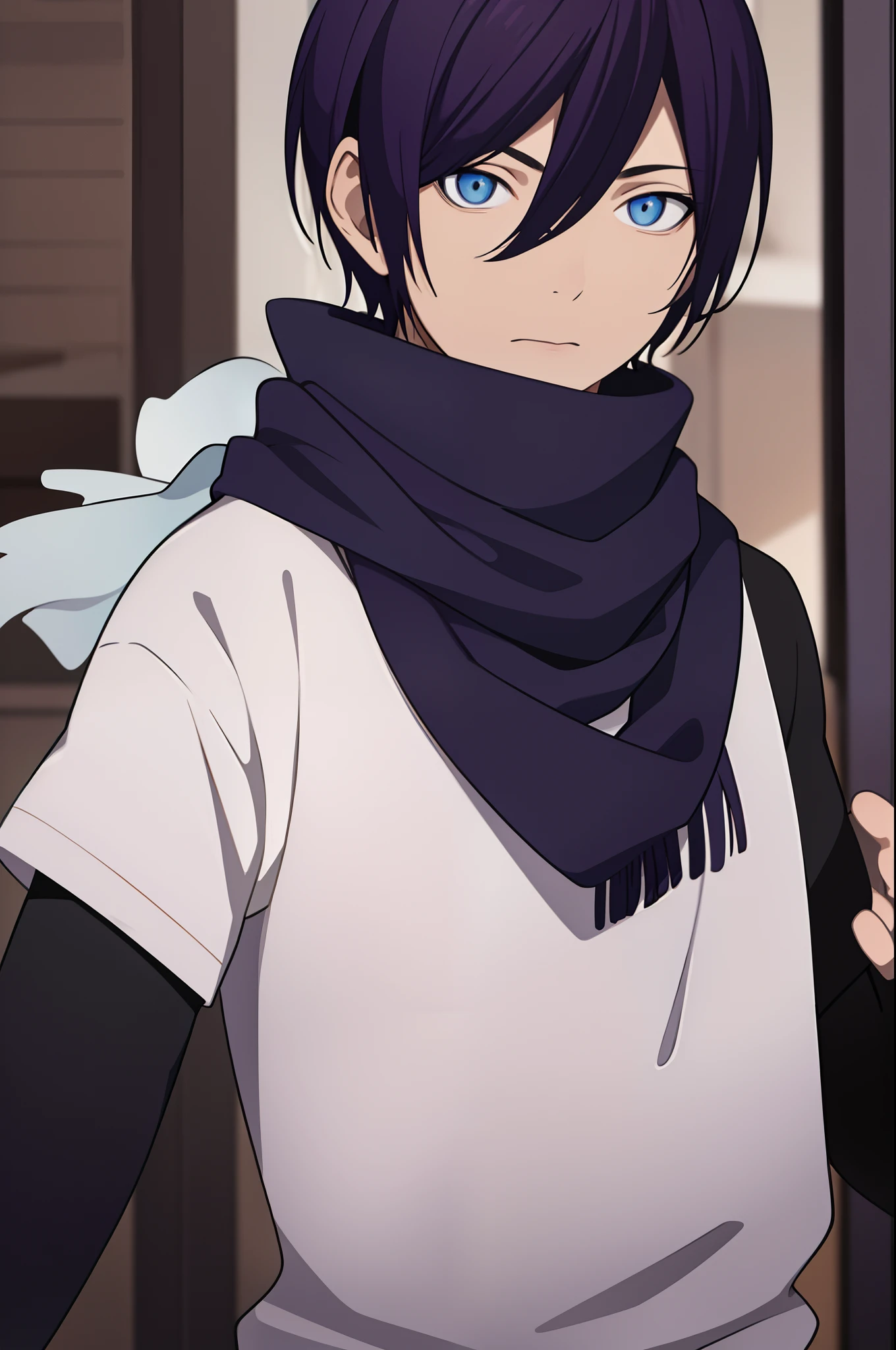 masterpiece, best quality, high quality, yato, 1boy, solo, male focus, upper body, looking at viewer, scarf