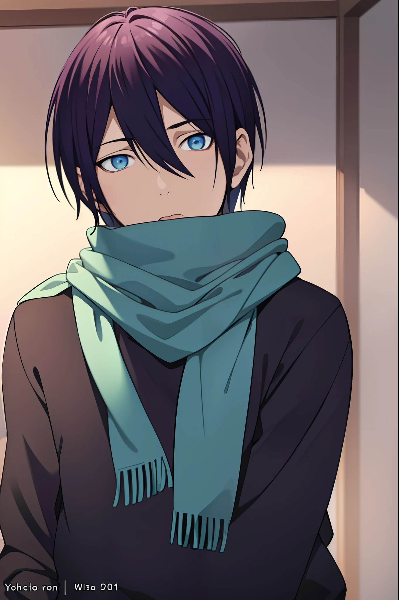 masterpiece, best quality, high quality, yato, 1boy, solo, male focus, upper body, looking at viewer, scarf