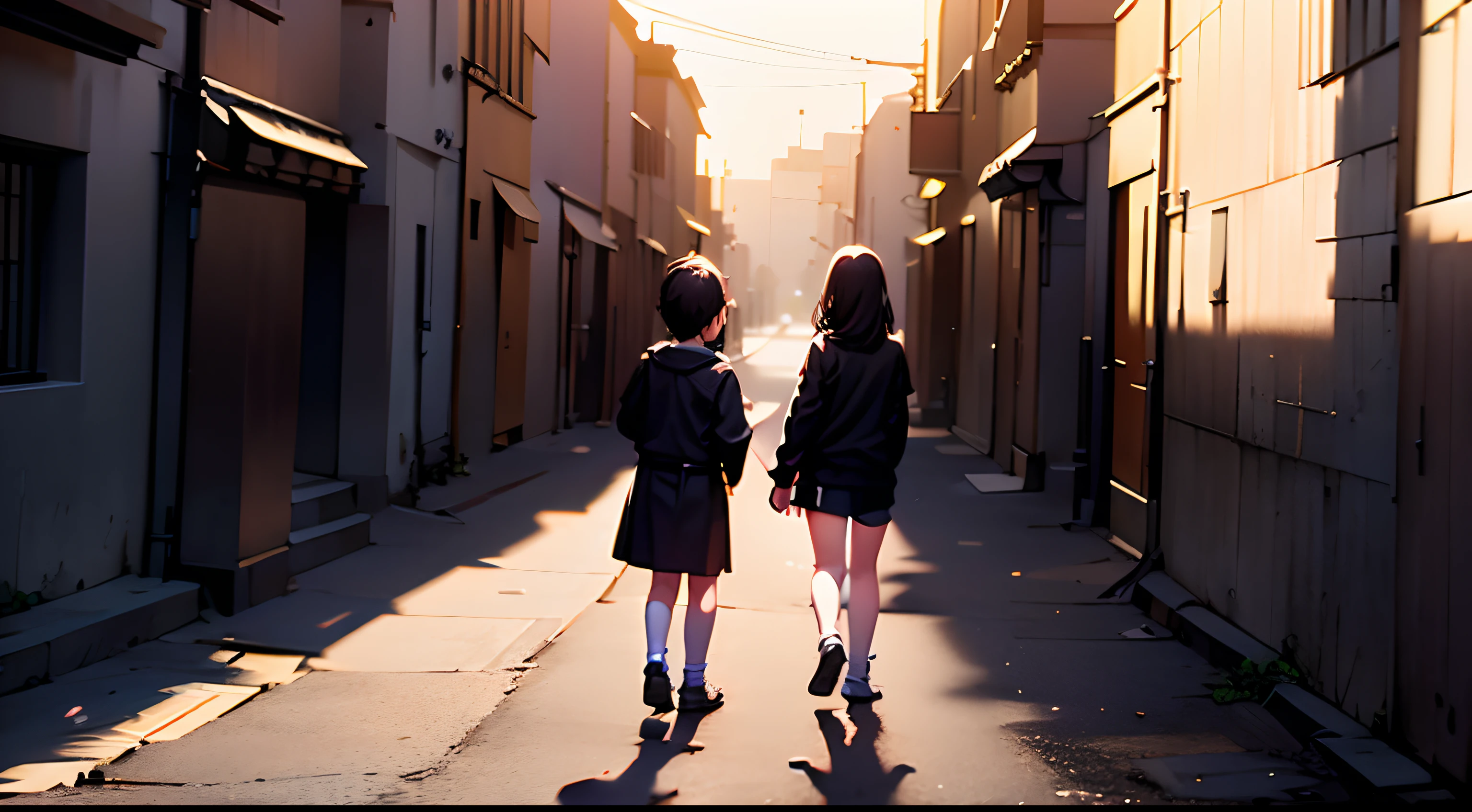 best qualtiy,8K,Back shadow,Female children,A half body,Background street