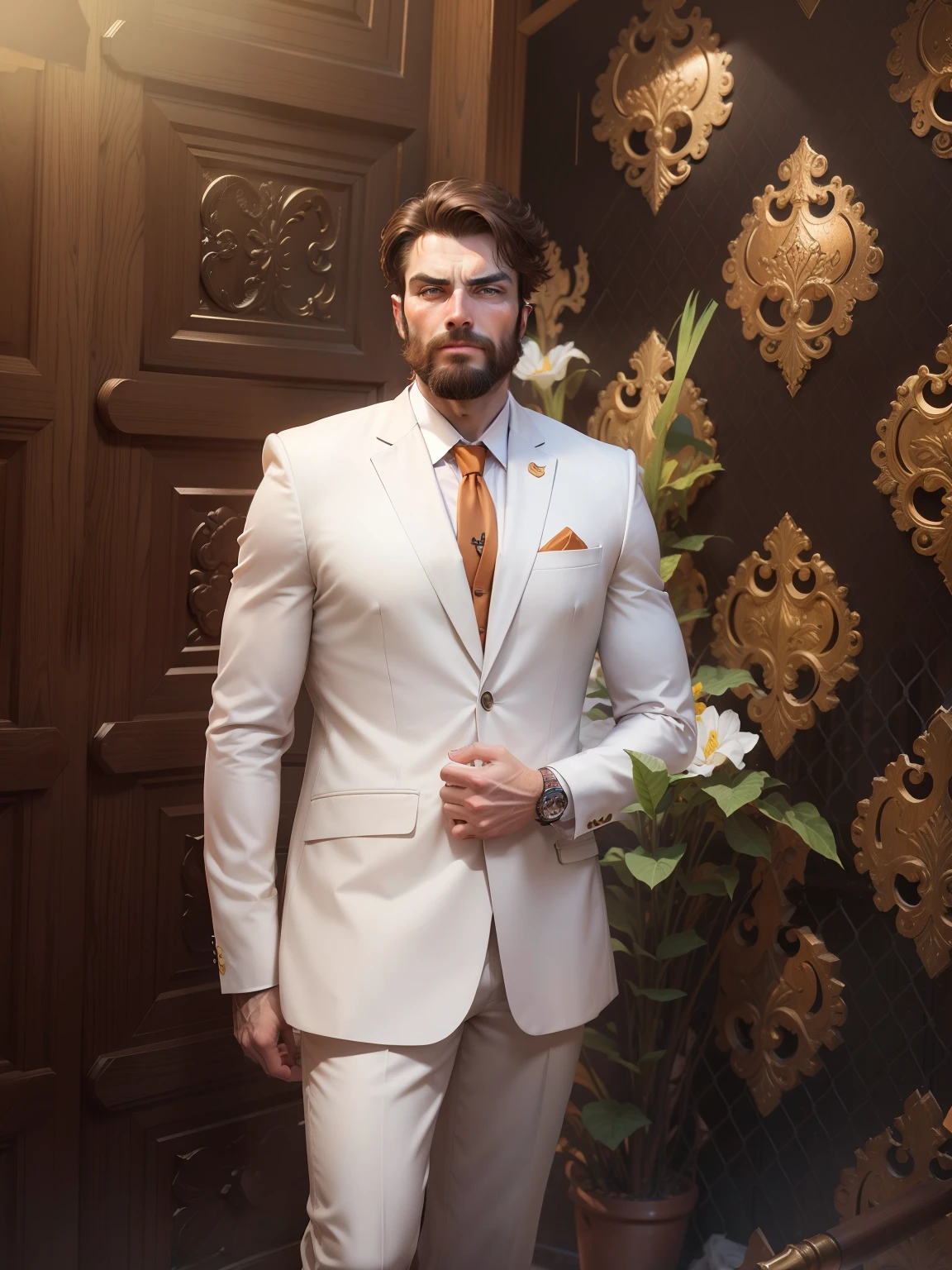 Modify it into realistic,handsome macho man ,professional background,4k