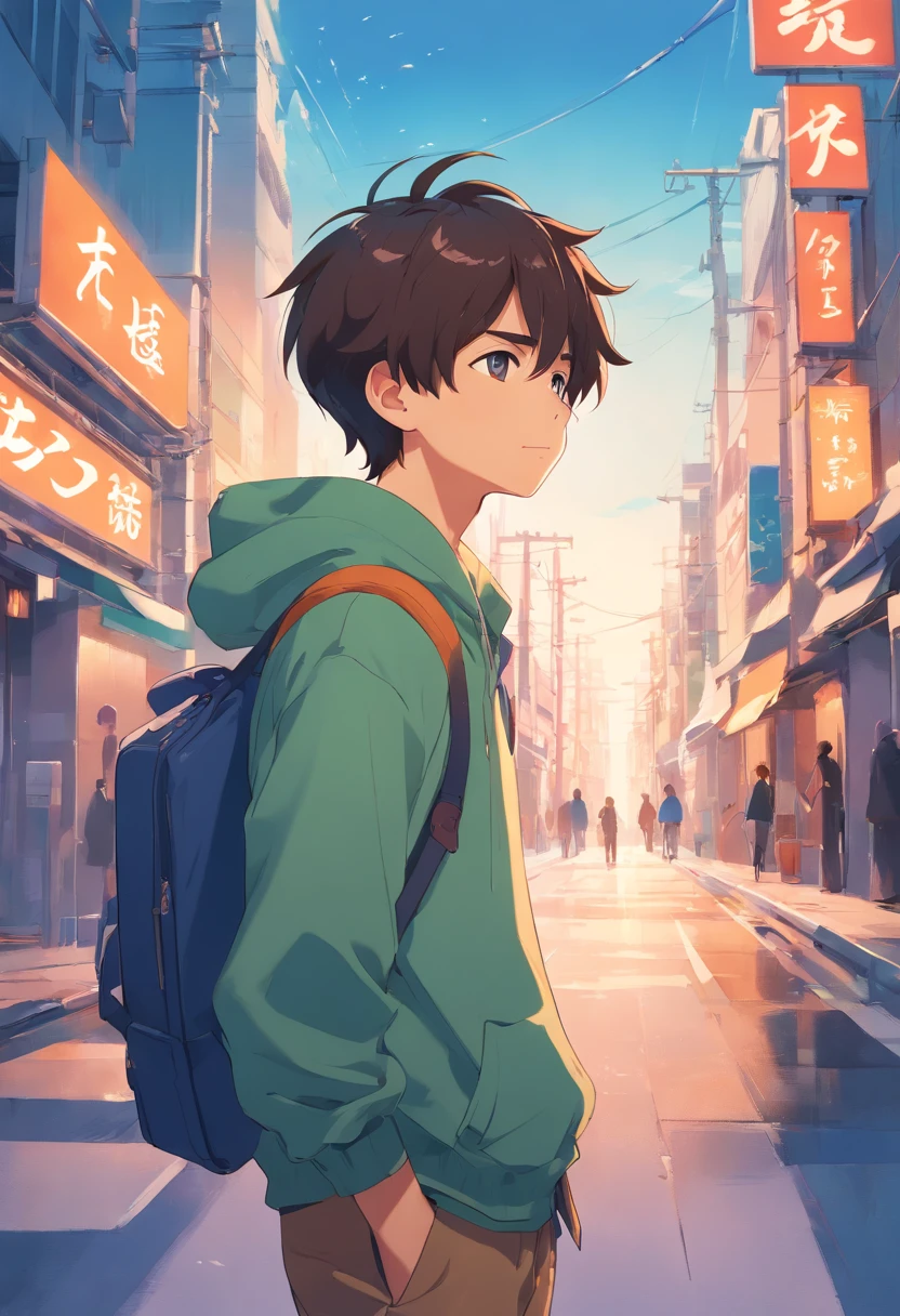 A cute boy, solid colour background