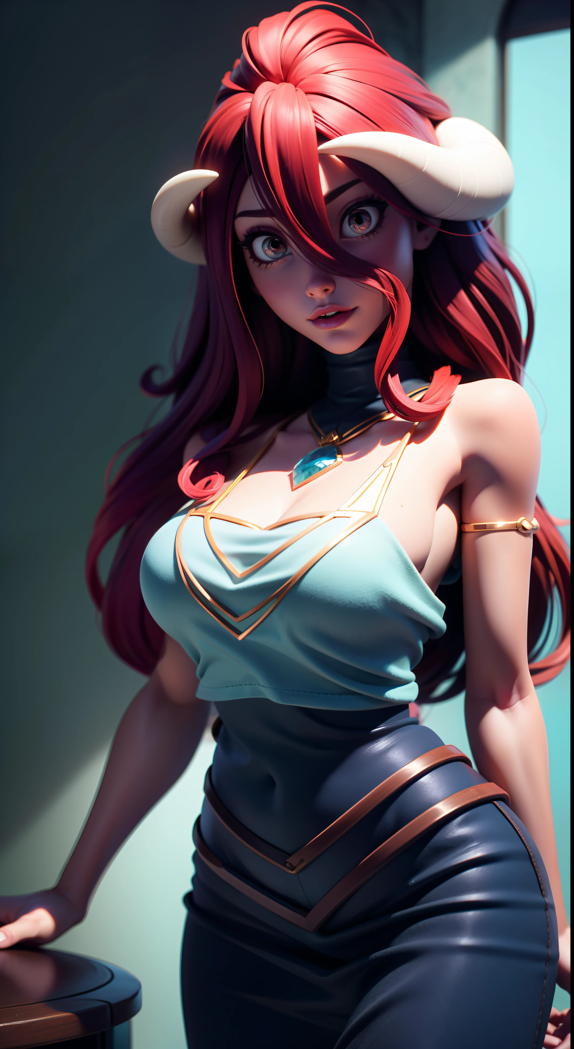 ((masterpiece)), ((proportion Aurea)), ((Dynamic)), ((natural)) ((best quality)), ((ultra-detalhado)), ((cabelos desgrenhados)), {1mulher madura}, {red hair}, {demon horns on the head:1.2}, {orelhas de elfo:1.2}, olhos azuis, {{faixa de cabelo}}, seios grandes , (roupa casual), {pubic_tatuagem, tatuagem brilhante}, {{anatomia perfeita}}, {{scenecy: jardim fantasy}}, {fundo com desfoque}, mudo, Desviando o olhar, Bottom-up view, perfeito:1.2