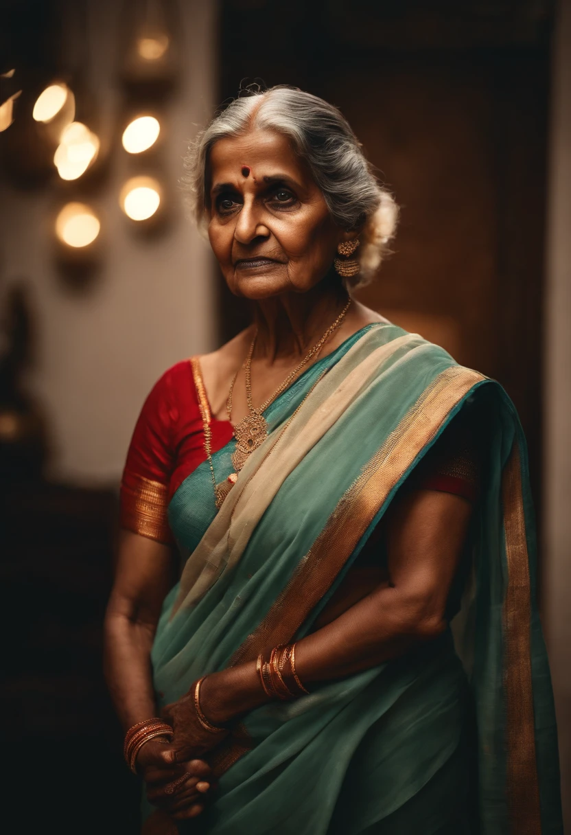 Granny in saree showing cleavage