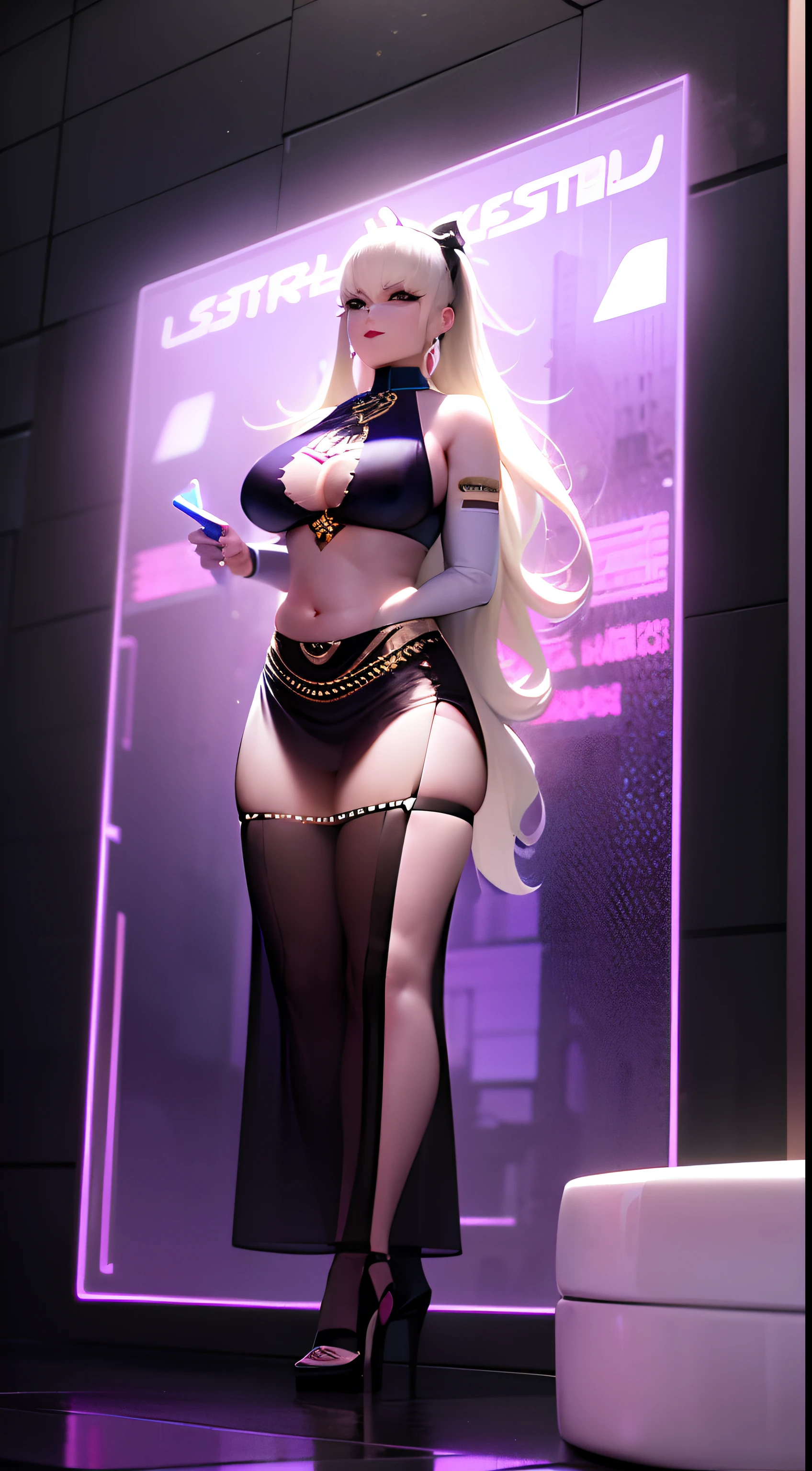 ((best quality)), ((master part)), (altamente detalhado: 1.3), ..........3d, NeonNoir, NSFW, Cyberpunk, cabelos ciano, bellydancer, Futuristic belly dancer, Cyberpunk Belly Dancer, long belly dance dress, neon clothes, roupas transparentes, cara lasciva, PURPLE NEON MONITOR LIGHT, GREEN NEON SIGNS ON THE WALL,