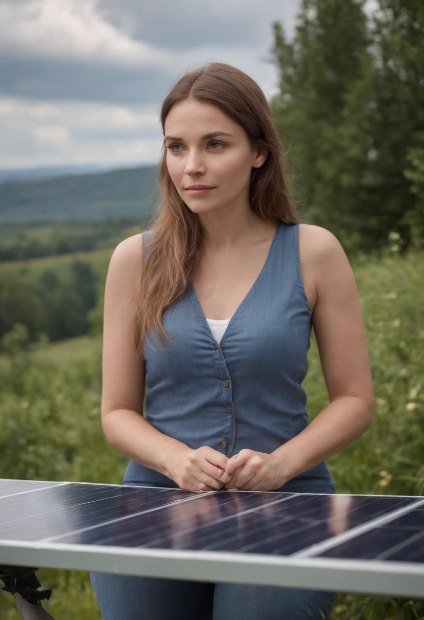 Frauen arbeiten an Solarpanels. Fotorealistisch