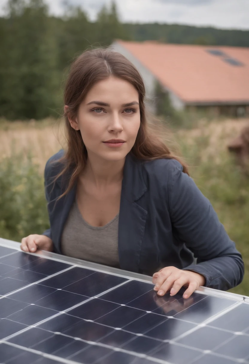 Frauen arbeiten an Solarpanels. Fotorealistisch
