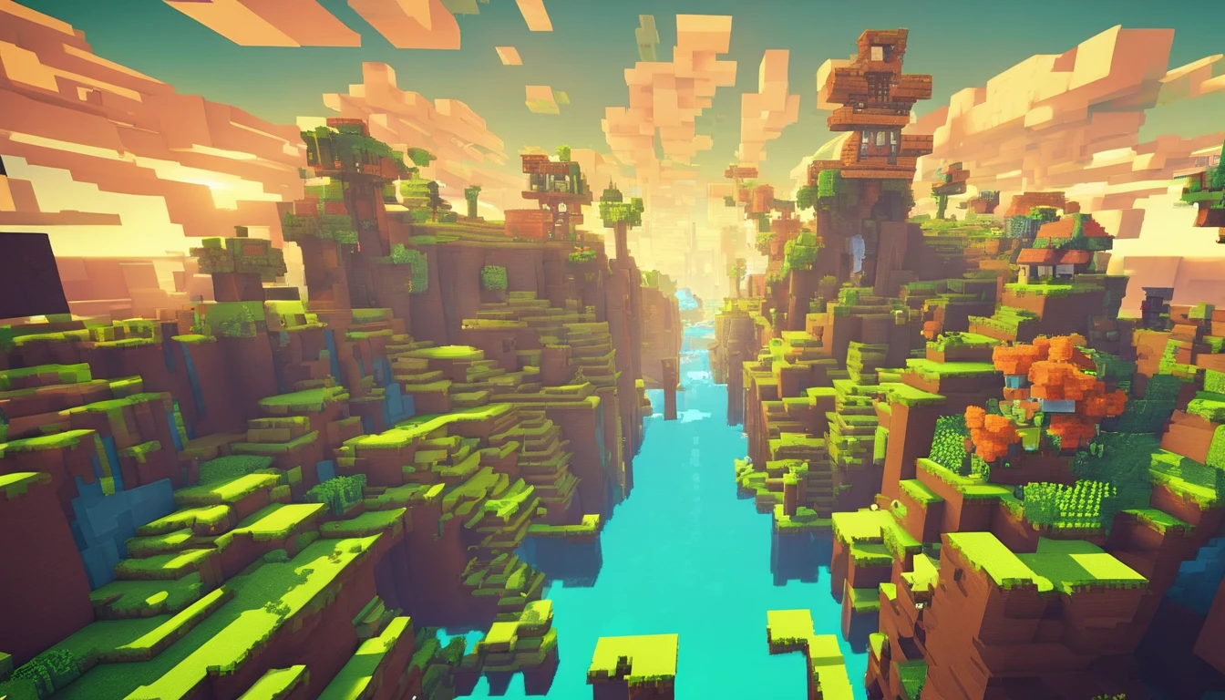 **opulento, ..3D, Arte del juego, Magical dream, Estilo de Makoto Shinkai, Hermosos biomas, acogedor, Perfectcomposition, Estilo Minecraft, De color, Bonito edificio, Calidad del papel tapiz, Design sense, esthetic, Cartoon sensation