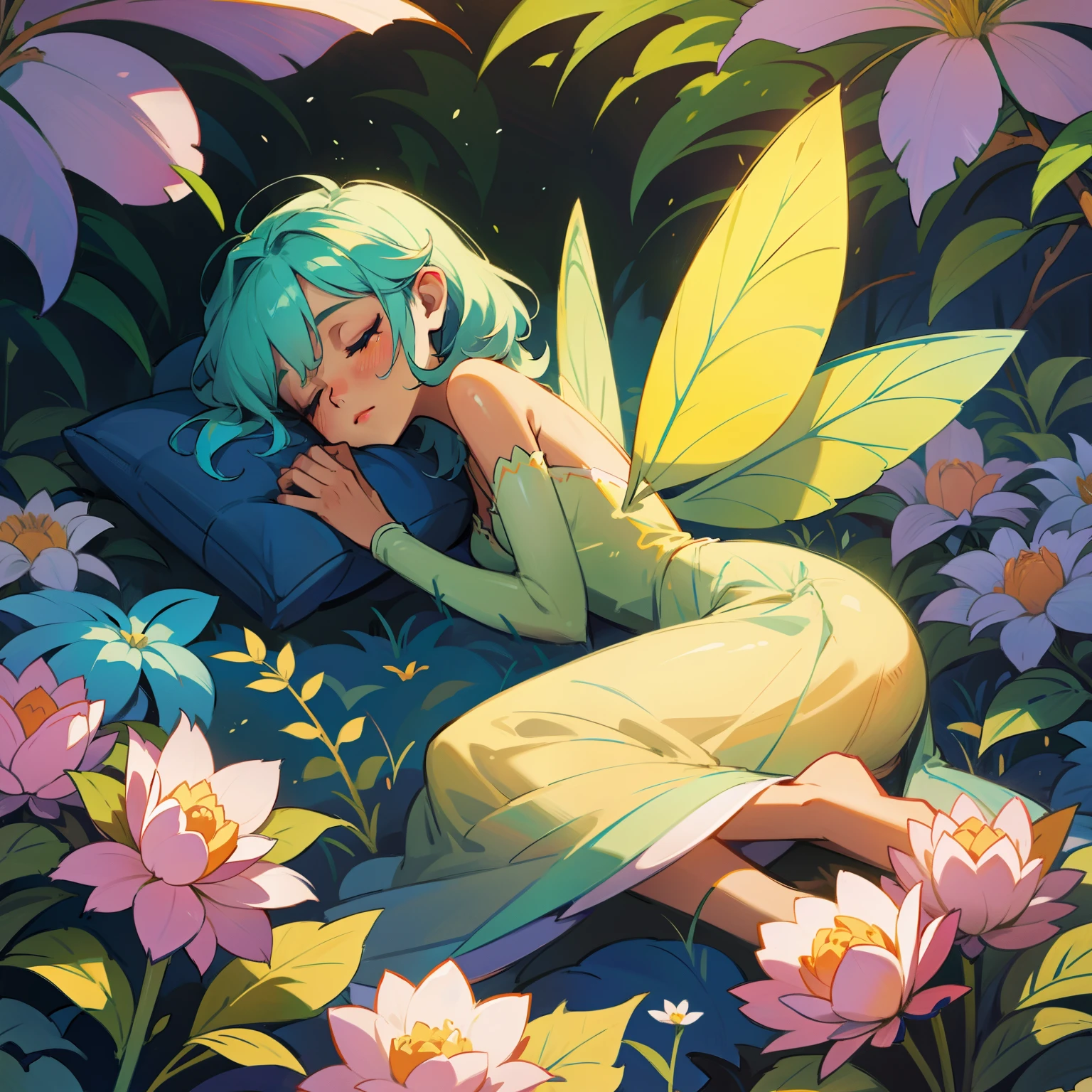 fairy sleeping in a garden