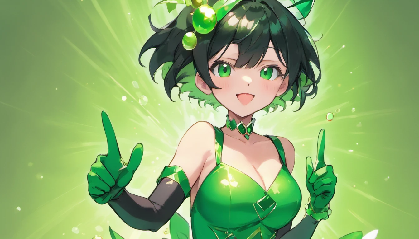 ((best quality)), ((masterpiece)), (detailed), perfect face, ((green skin)), pointy ears, tiny breasts, wearing black rimmed glasses, short dark hair, wearing black bra and short black skirt and black pantyhose and back pumps, visible midriff, (night outside), very drunk, singing karaoke, having a great time, singing loudly, dynamic pose, colorful lighting, cinematic still, eyes closed, having fun, happy