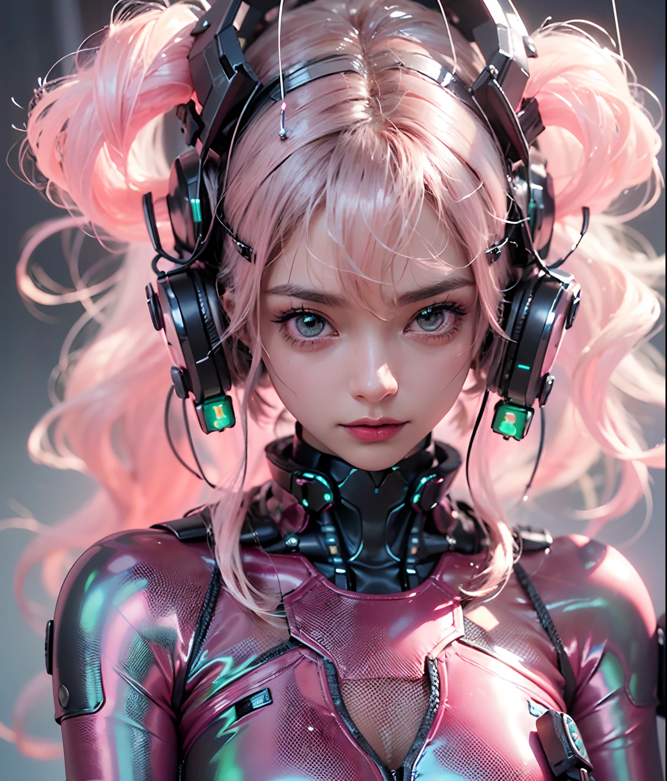 (best quality,4k,highres,masterpiece:1.2),ultra-detailed,(realistic,photorealistic:1.37), a beautiful cyborg girl with rabbit features, long ears, highly detailed face, beautiful detailed eyes, beautiful detailed lips, extremely detailed face, long eyelashes, intricate mechanical body parts, cyberpunk, science fiction, futuristic, glowing eyes, android, cinematic lighting, vibrant colors, dramatic lighting