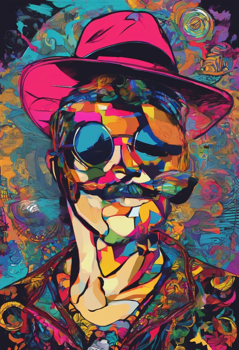 a painting of a man in black glasses wearing a hat, trending on art station, Dress with Gothic style clothes, detailed hyper-realistic rendering, Mafia gang member, estilo de rua, Pose intimidadora, roupas com moda, Samurai Urbano, miau, West Slavic features, 8 1 5, Animacoes