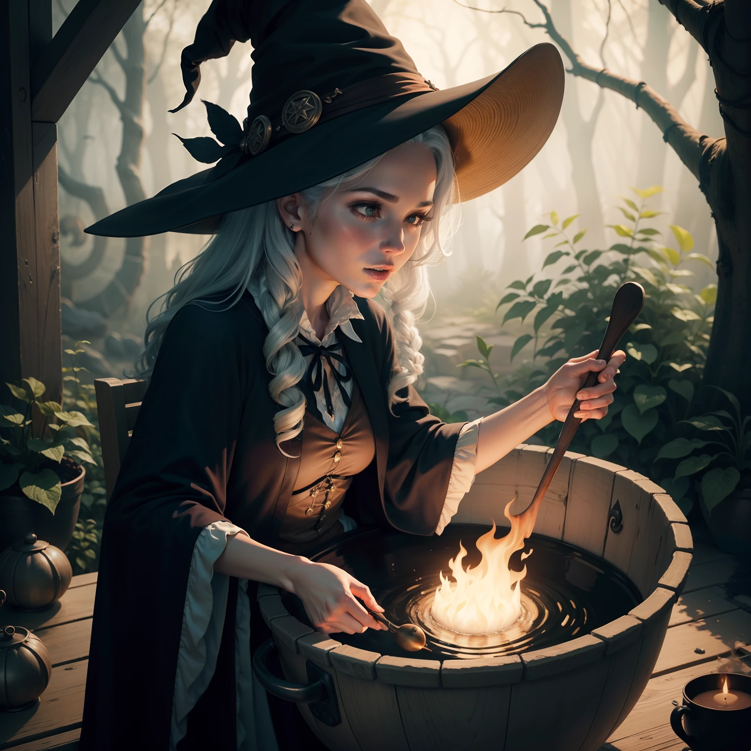 Witch doing magic in a cauldron